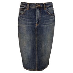 RALPH LAUREN Talla 8 Falda lápiz por debajo de la rodilla en algodón azul marino envejecido