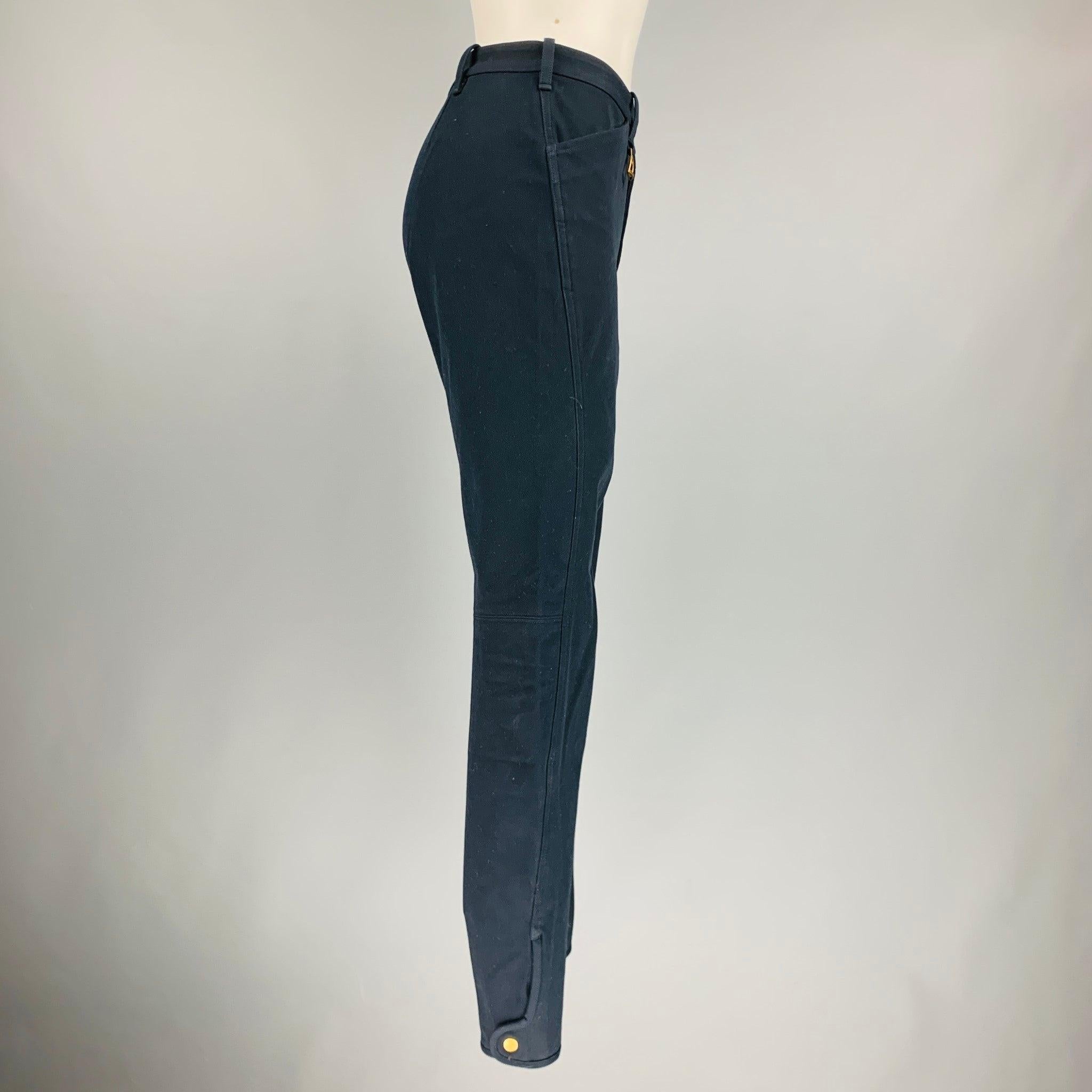 RALPH LAUREN Size 8 Navy Cotton Elastane Patchwork Suede Casual Pants In Excellent Condition For Sale In San Francisco, CA
