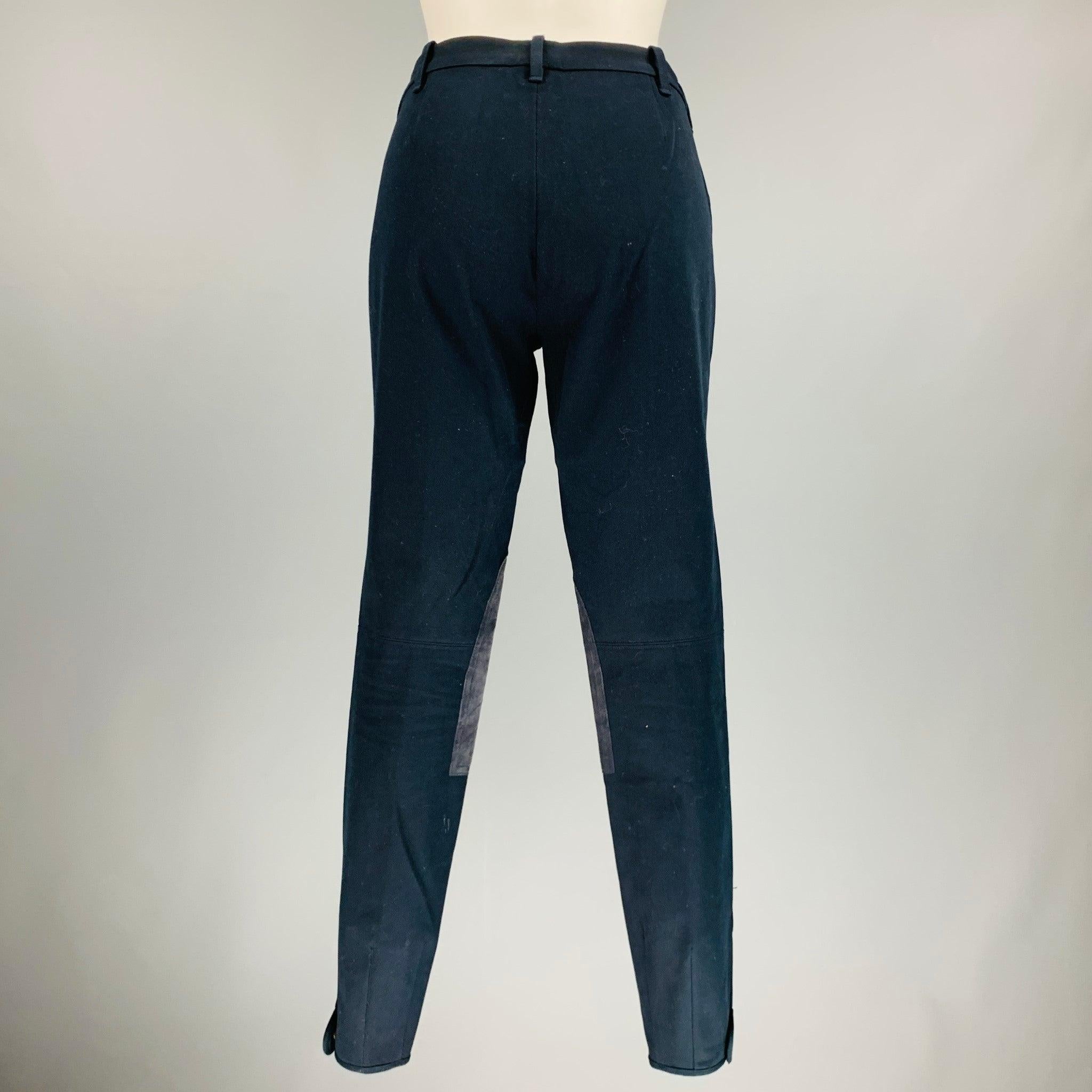 Women's RALPH LAUREN Size 8 Navy Cotton Elastane Patchwork Suede Casual Pants For Sale