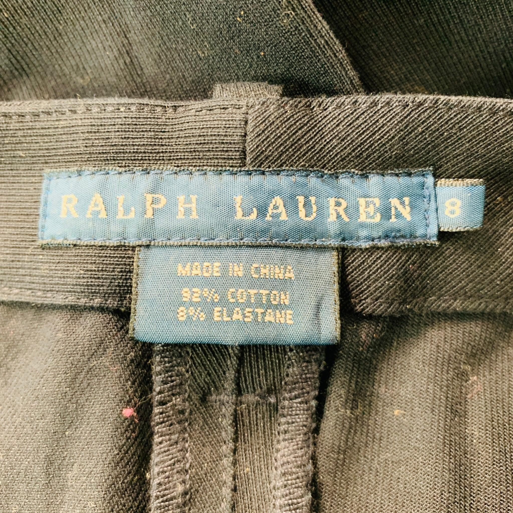 RALPH LAUREN Size 8 Navy Cotton Elastane Patchwork Suede Casual Pants For Sale 1