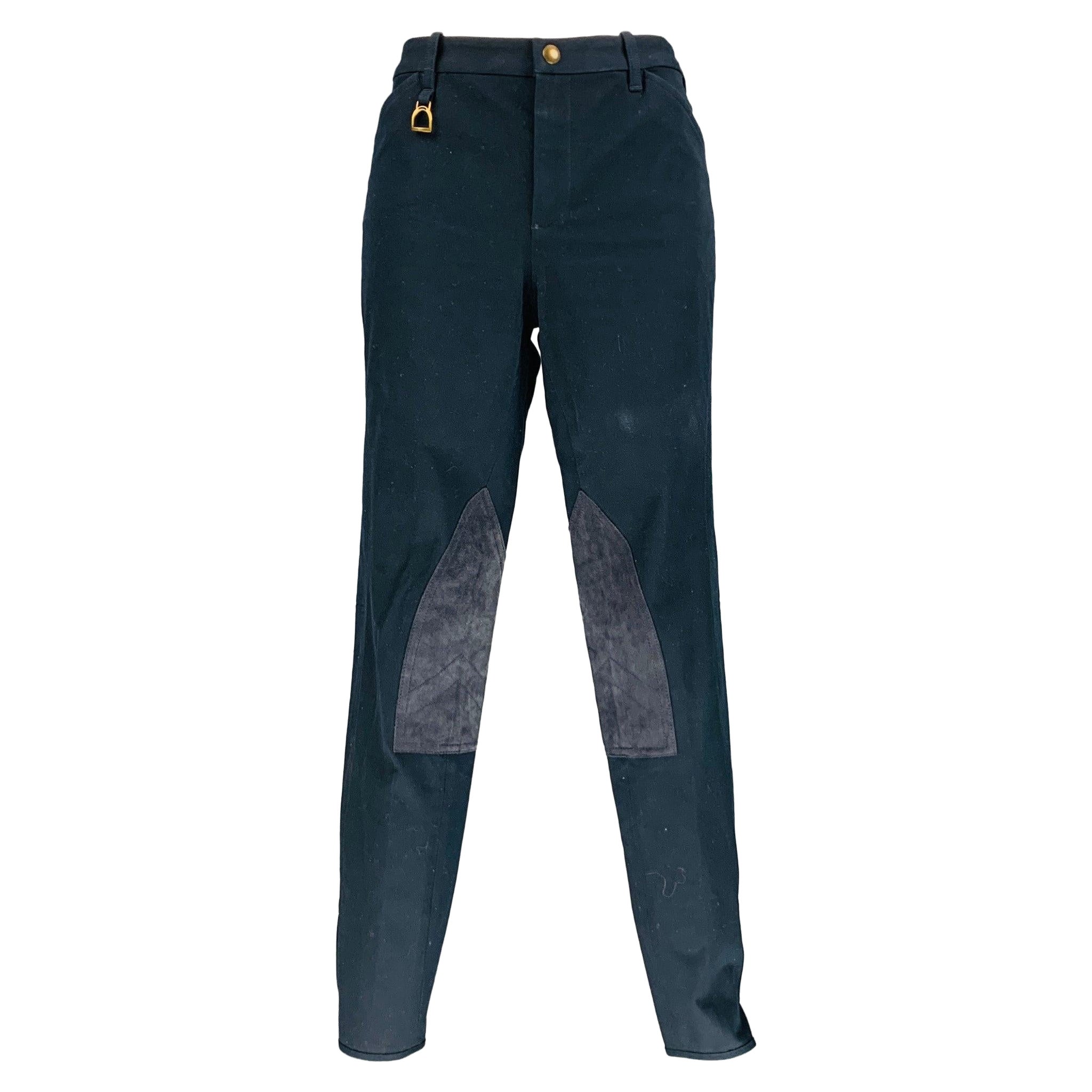 Ralph Lauren - Pantaloni casual in cotone elastan e camoscio patchwork taglia 8 Navy