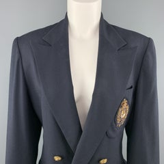 RALPH LAUREN Size 8 Navy Wool Double Breasted Crest Patch Blazer