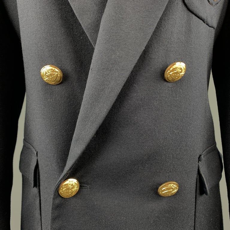 RALPH LAUREN Size 8 Navy Wool Double Breasted Crest Patch Blazer at