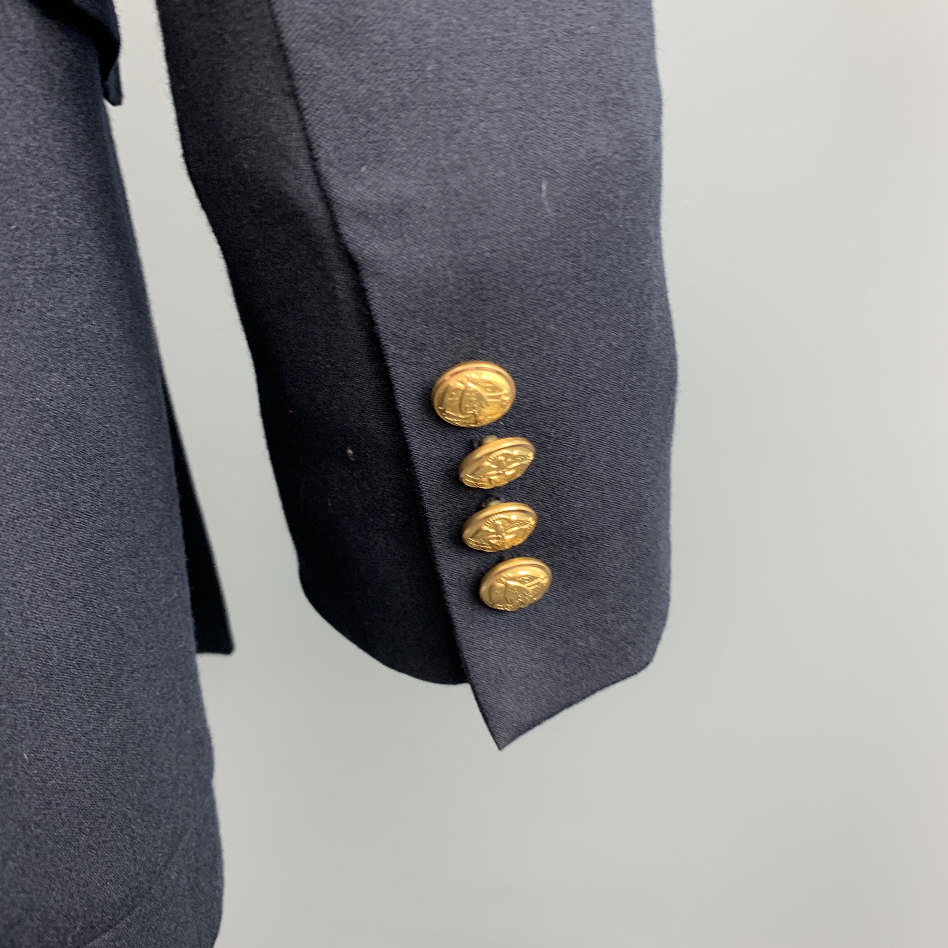 Black RALPH LAUREN Size 8 Navy Wool Double Breasted Crest Patch Blazer