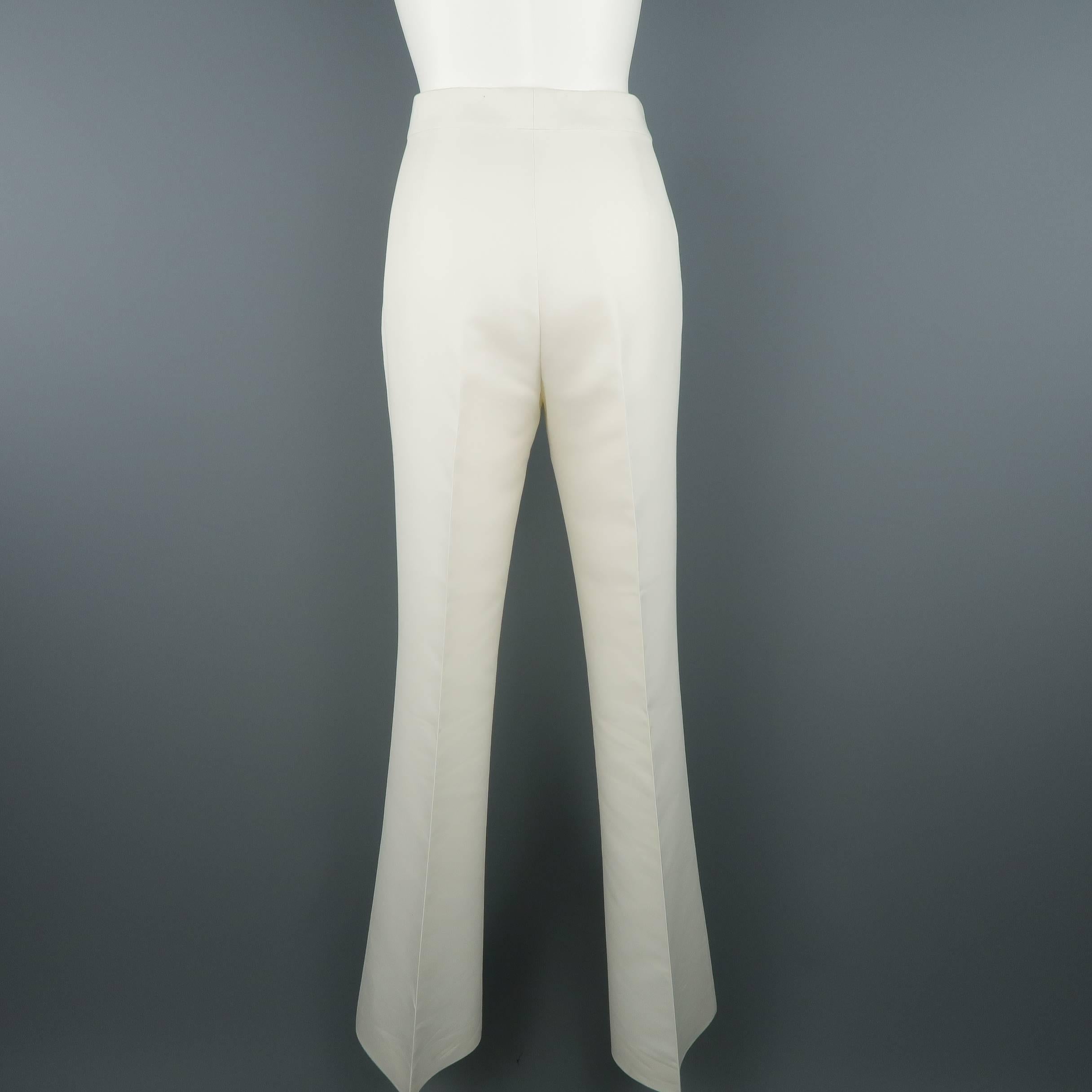 RALPH LAUREN Size 8 Off White Cotton / Silk Flaired Leg Dress Pants In Good Condition In San Francisco, CA