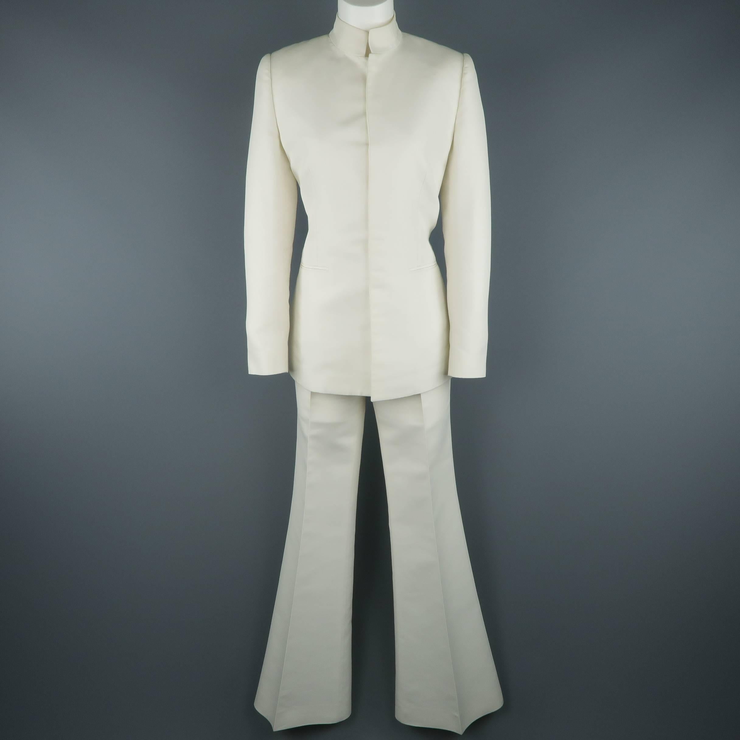 RALPH LAUREN Size 8 Off White Cotton / Silk Flaired Leg Dress Pants 2