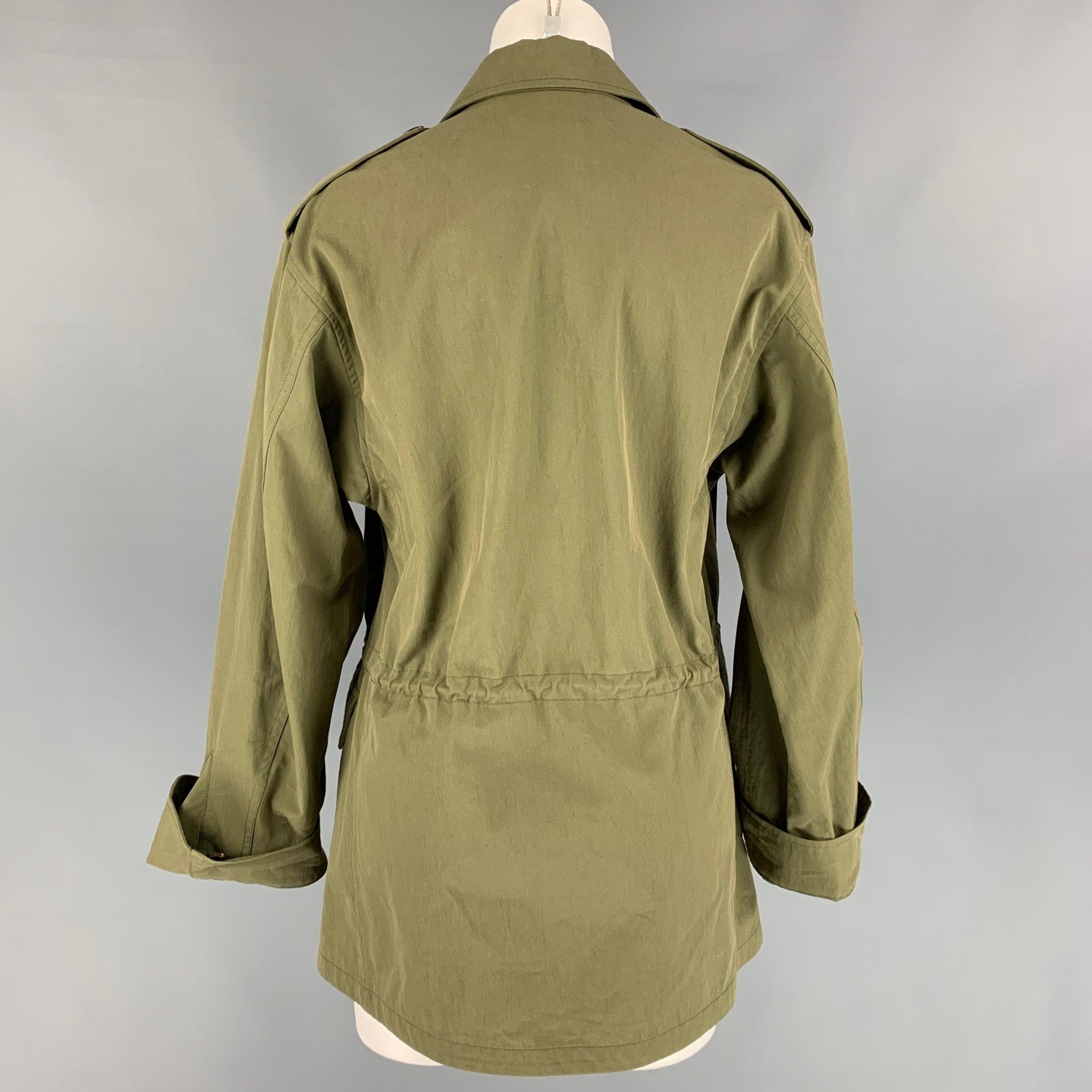 Women's RALPH LAUREN Size 8 Olive Cotton / Nylon Safari Trench Coat For Sale