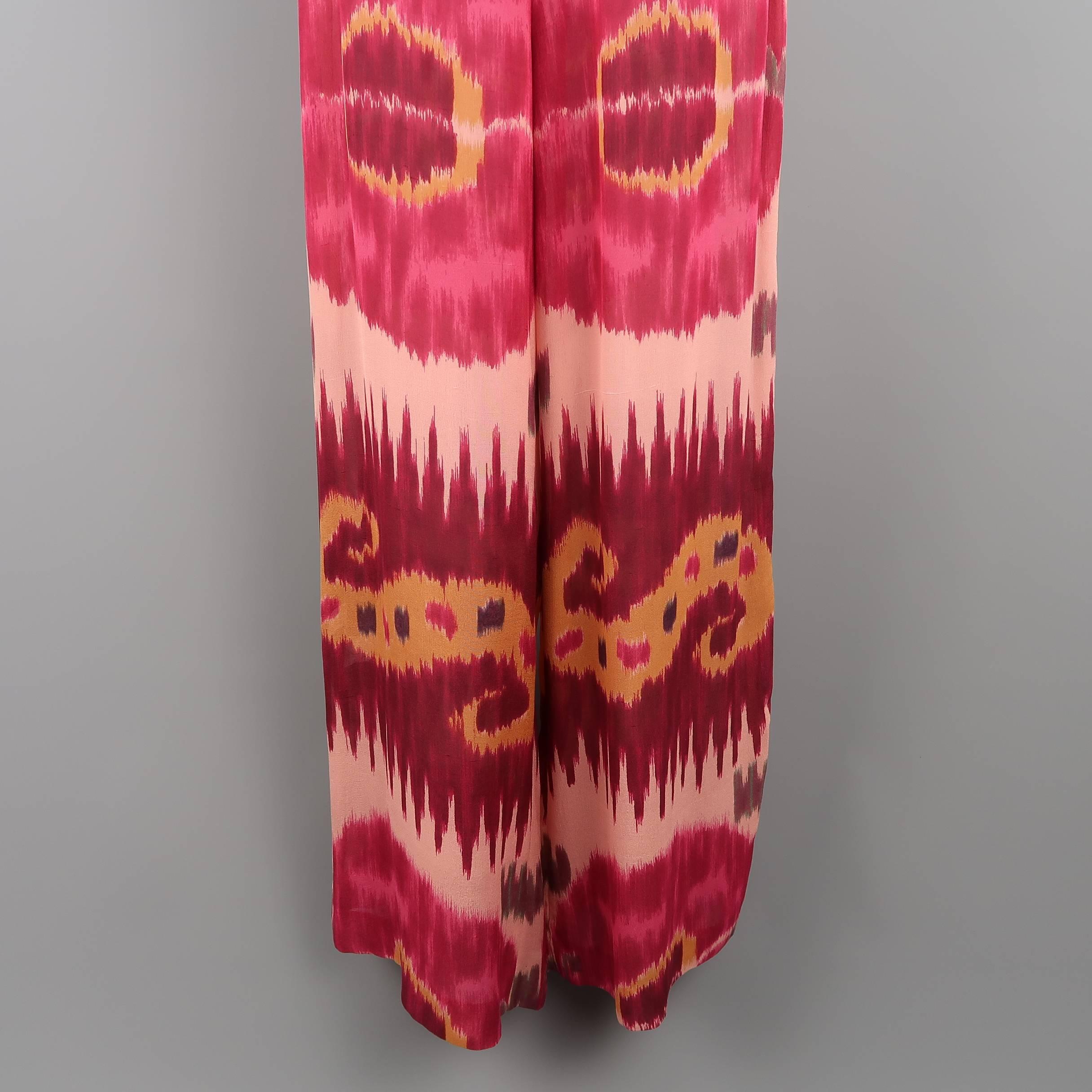 RALPH LAUREN Size 8 Pink & Burgundy Ikate Print Silk Chiffon Wide Leg Pants In Good Condition In San Francisco, CA