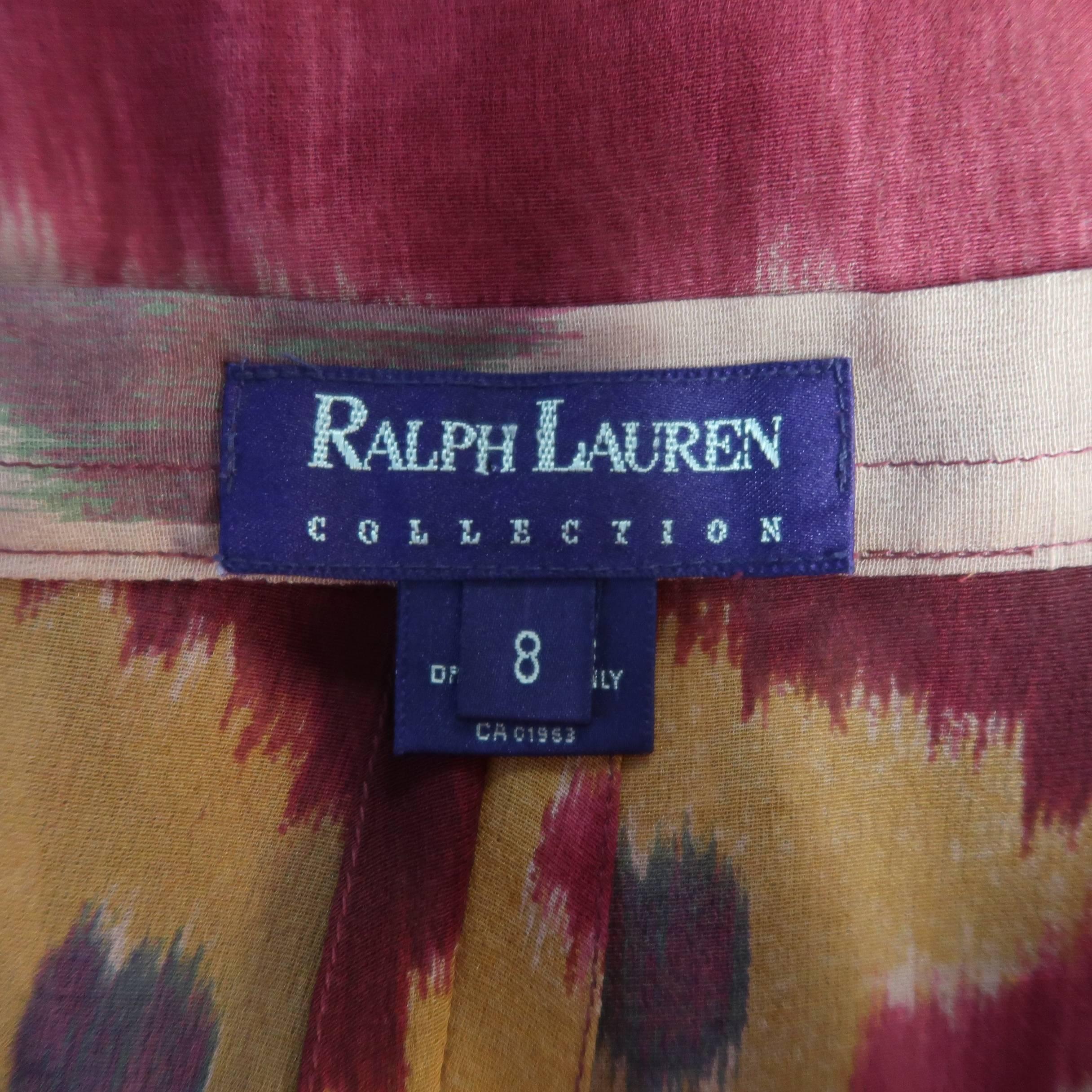 RALPH LAUREN Size 8 Pink & Burgundy Ikate Print Silk Chiffon Wide Leg Pants 2