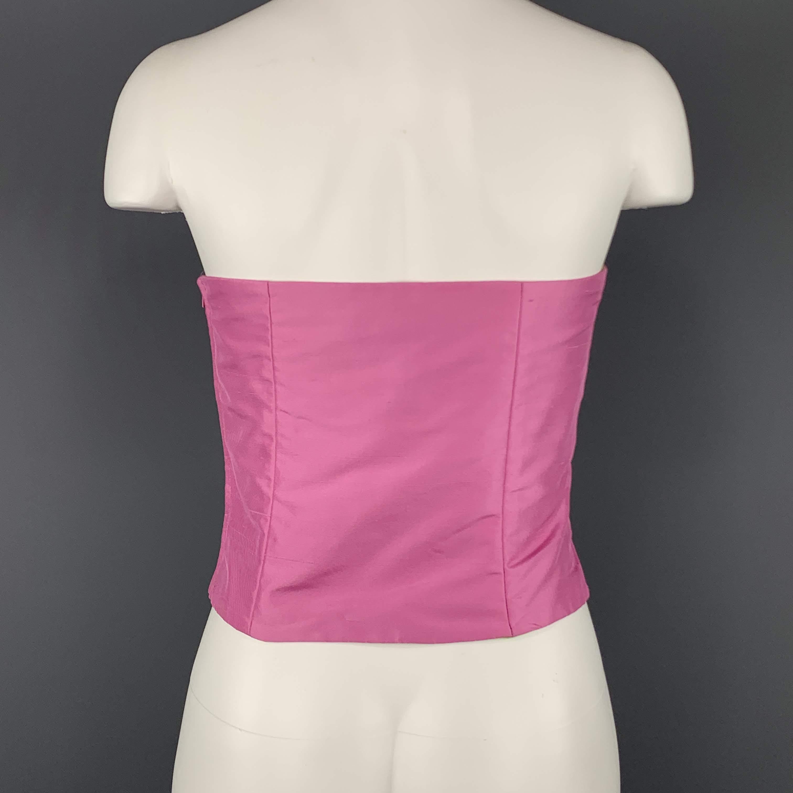 RALPH LAUREN Size 8 Pink Silk Shantung Cropped Bustier Dress Top In Excellent Condition In San Francisco, CA