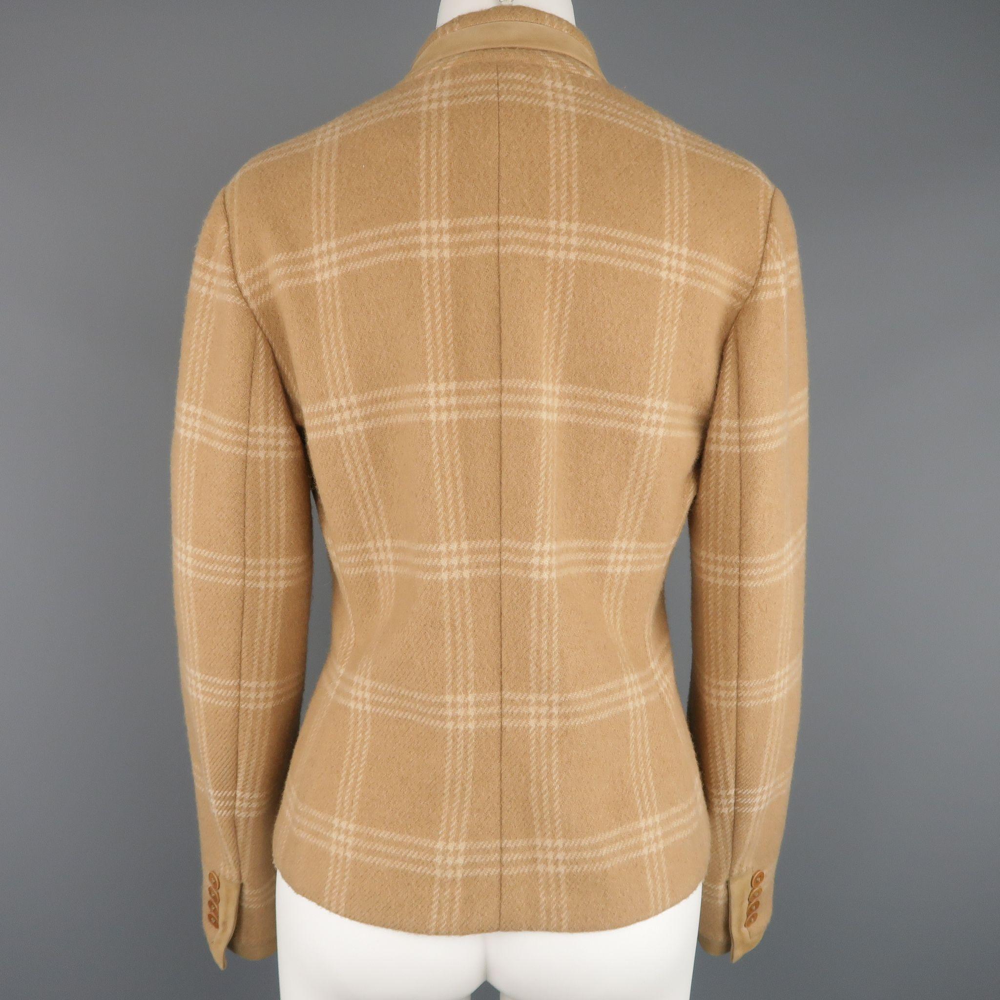 RALPH LAUREN Size 8 Plaid Camel Wool Suede Trim Jacket In Good Condition In San Francisco, CA
