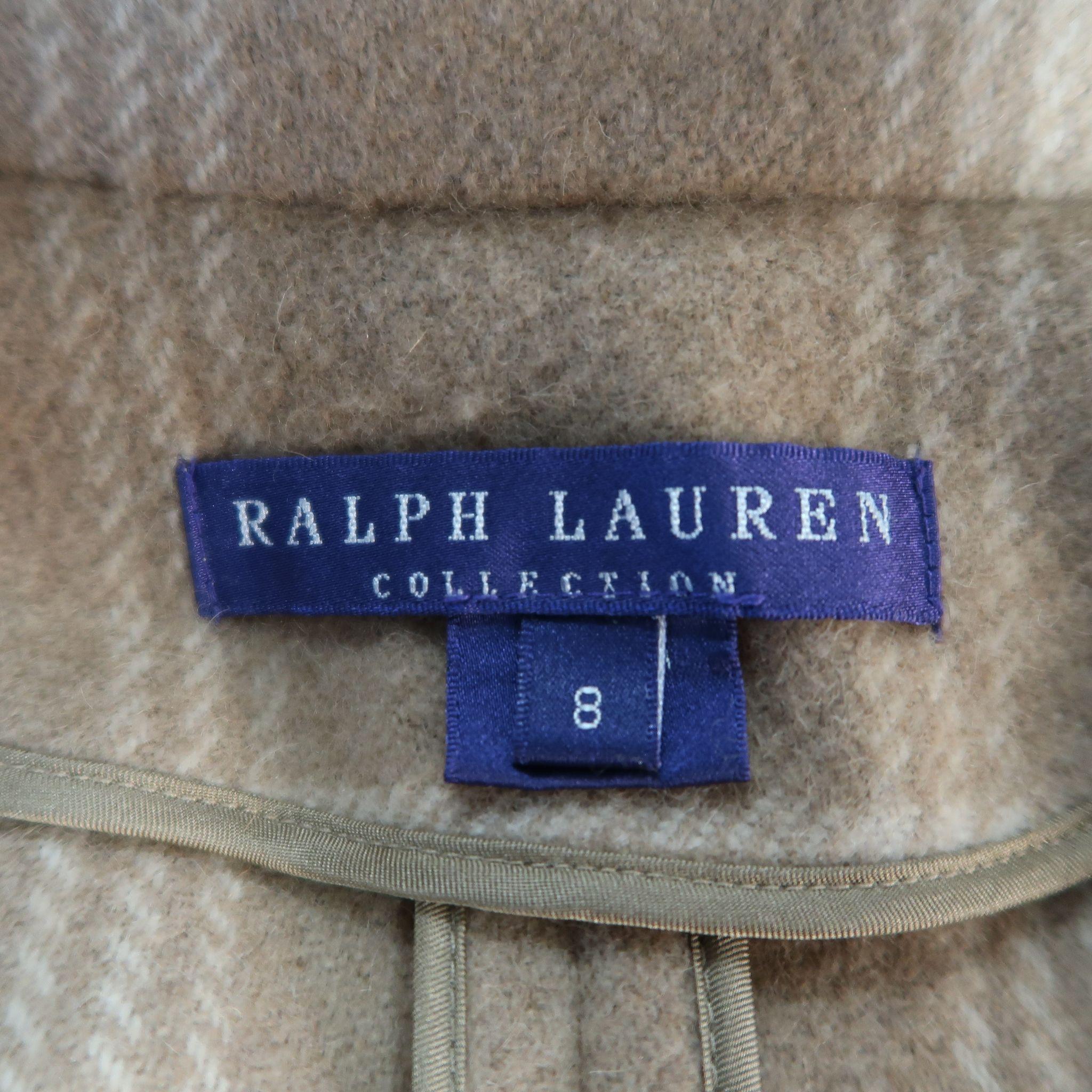 RALPH LAUREN Size 8 Plaid Camel Wool Suede Trim Jacket 1