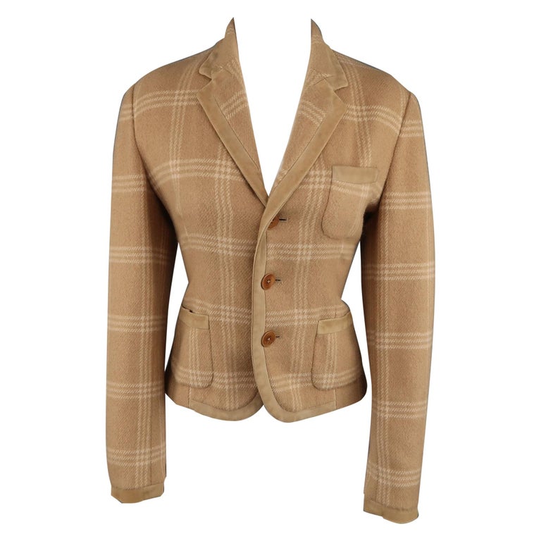 RALPH LAUREN Size 8 Plaid Camel Wool Suede Trim Jacket For Sale at 1stDibs  | ralph lauren camel wool coat