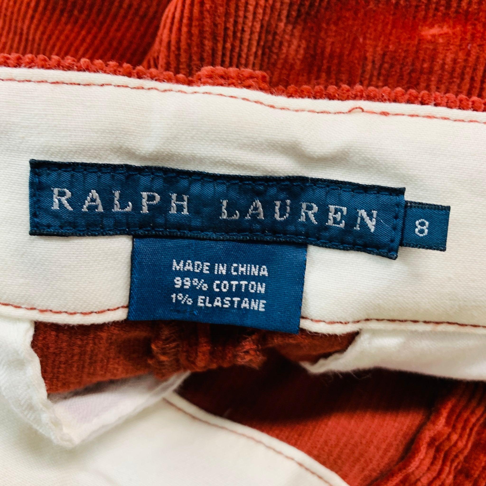 Women's RALPH LAUREN Size 8 Red Brown Cotton Elastane Patchwork Suede Casual Pants For Sale