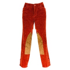RALPH LAUREN Size 8 Red Brown Cotton Elastane Patchwork Suede Casual Pants