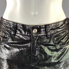 RALPH LAUREN Size 8 Silver Black Leather Metallic Suede Low Rise Casual Pants