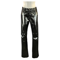 RALPH LAUREN Size 8 Silver Black Leather Metallic Suede Low Rise Casual Pants
