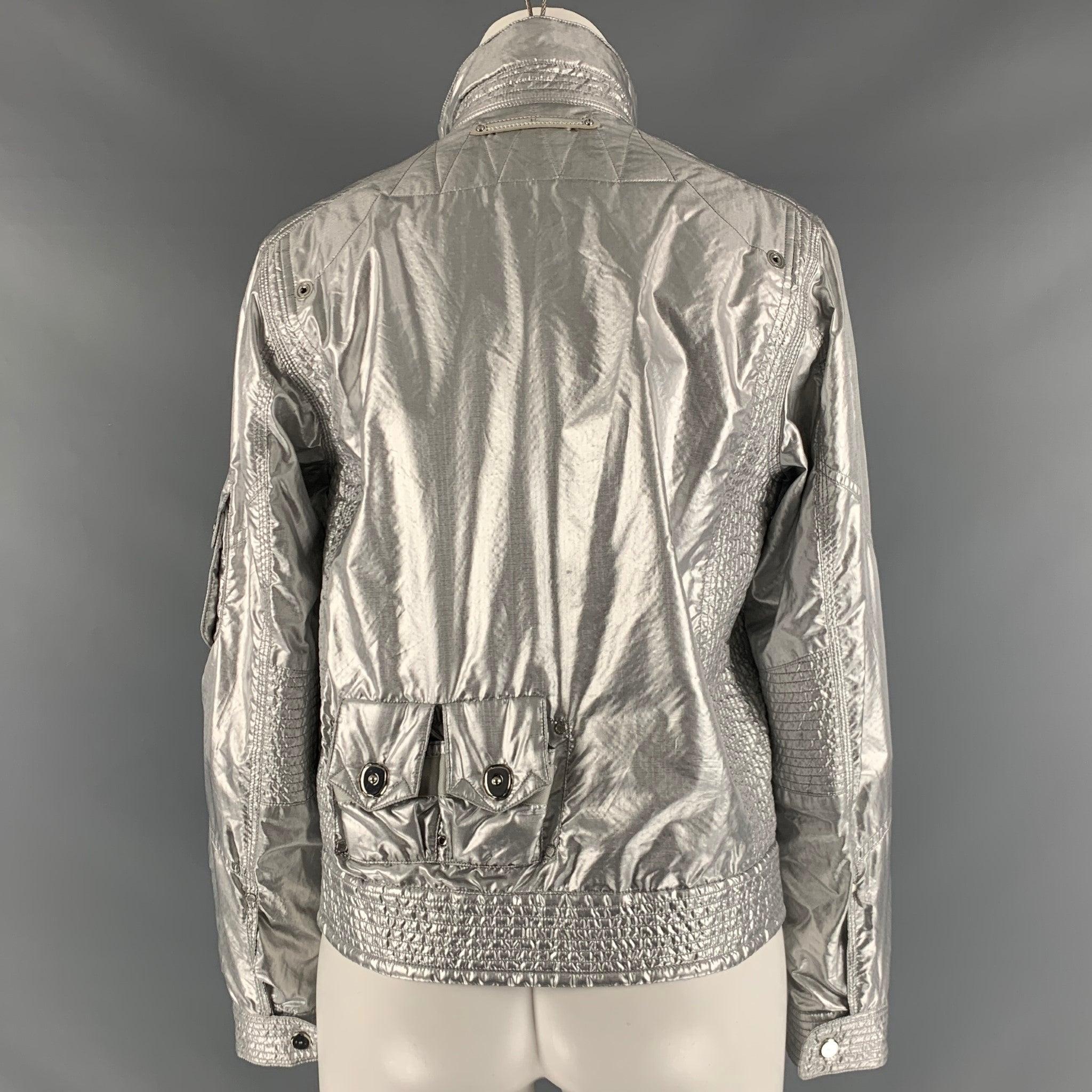 RALPH LAUREN Size 8 Silver Nylon Blend Metallic Zip Up Jacket In Good Condition For Sale In San Francisco, CA