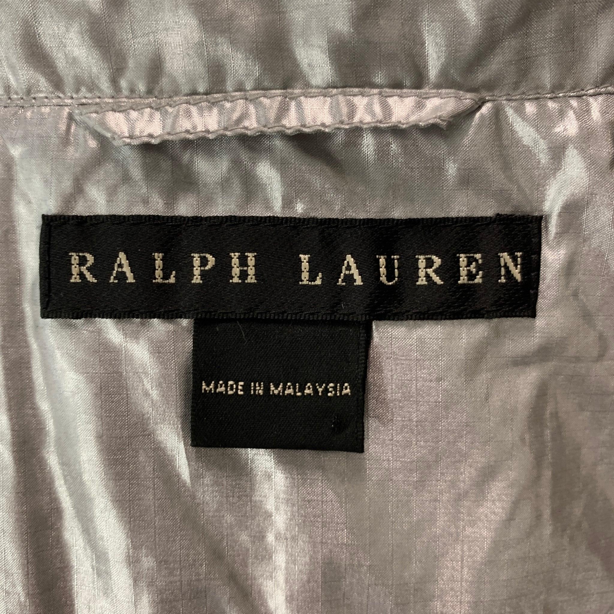 Women's RALPH LAUREN Size 8 Silver Nylon Blend Metallic Zip Up Jacket For Sale