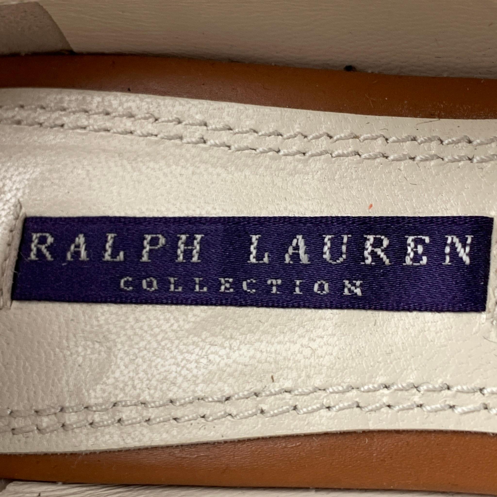 RALPH LAUREN Size 8 Tan White Leather Cap Toe Flats 1