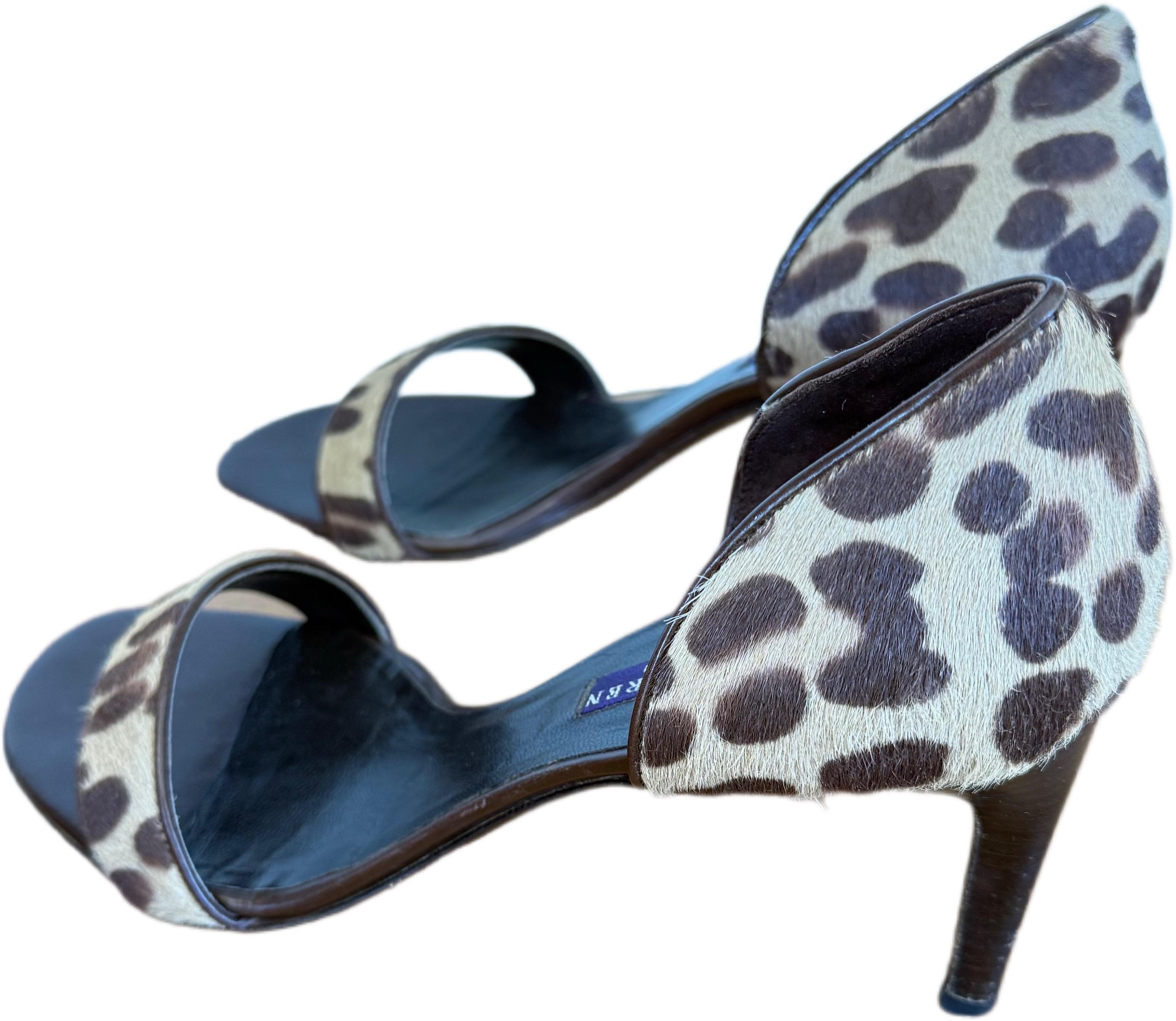 Ralph Lauren Größe 8,5 1990er 90er 2000er Leopard Print Kalb Haar hochhackige Sandalen Damen im Angebot