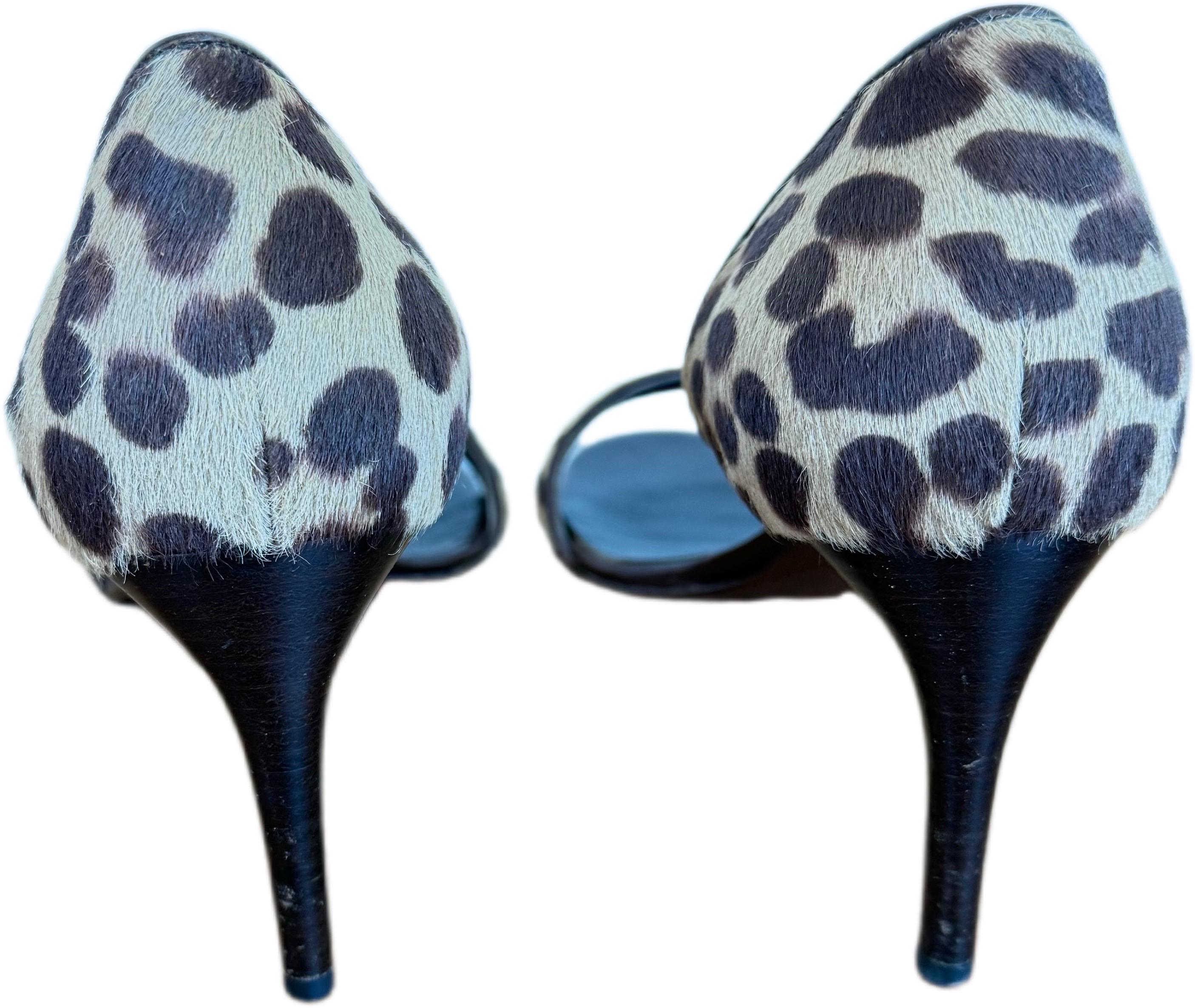 Ralph Lauren Größe 8,5 1990er 90er 2000er Leopard Print Kalb Haar hochhackige Sandalen im Angebot 2