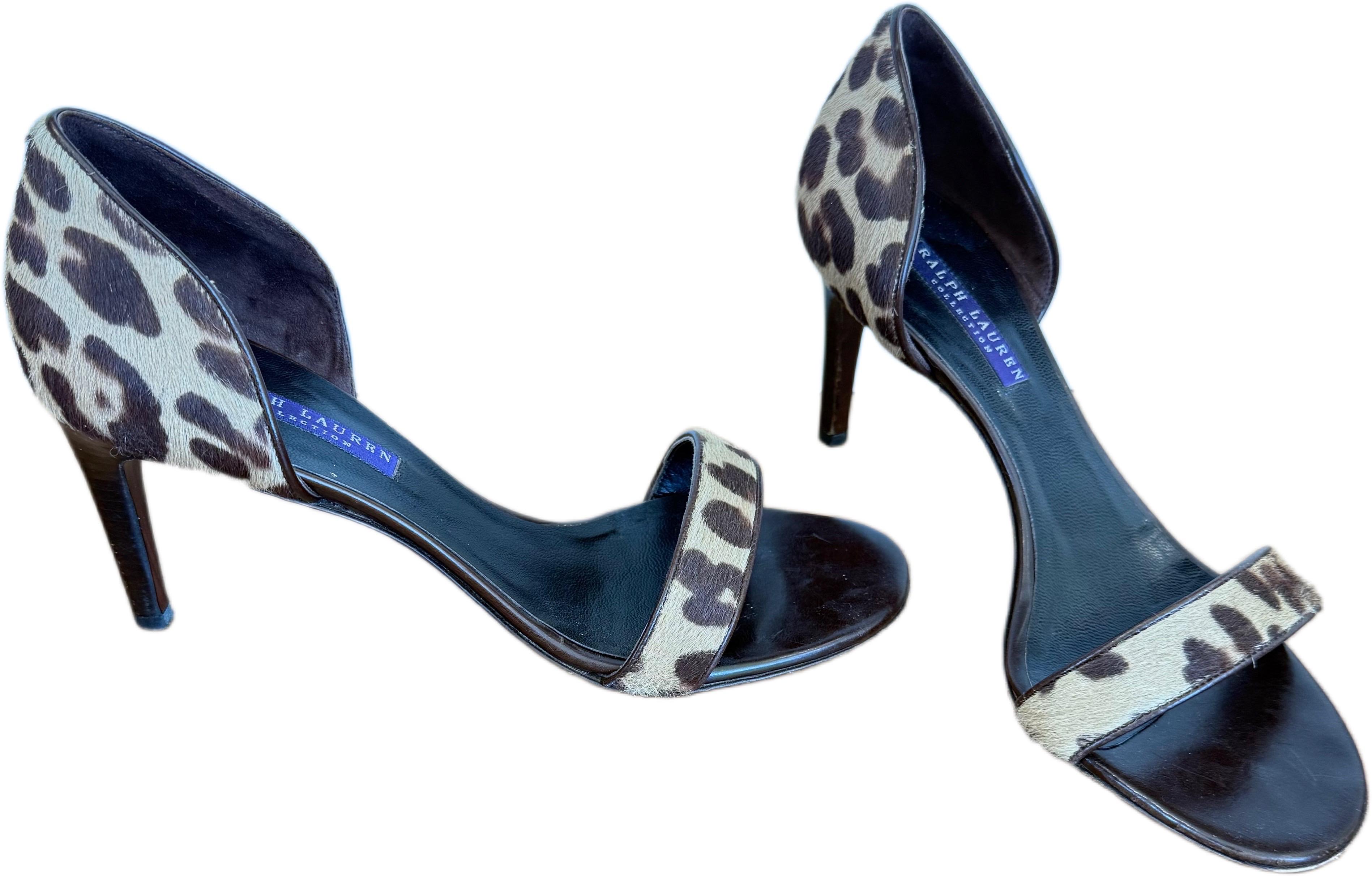 Ralph Lauren Größe 8,5 1990er 90er 2000er Leopard Print Kalb Haar hochhackige Sandalen im Angebot 3