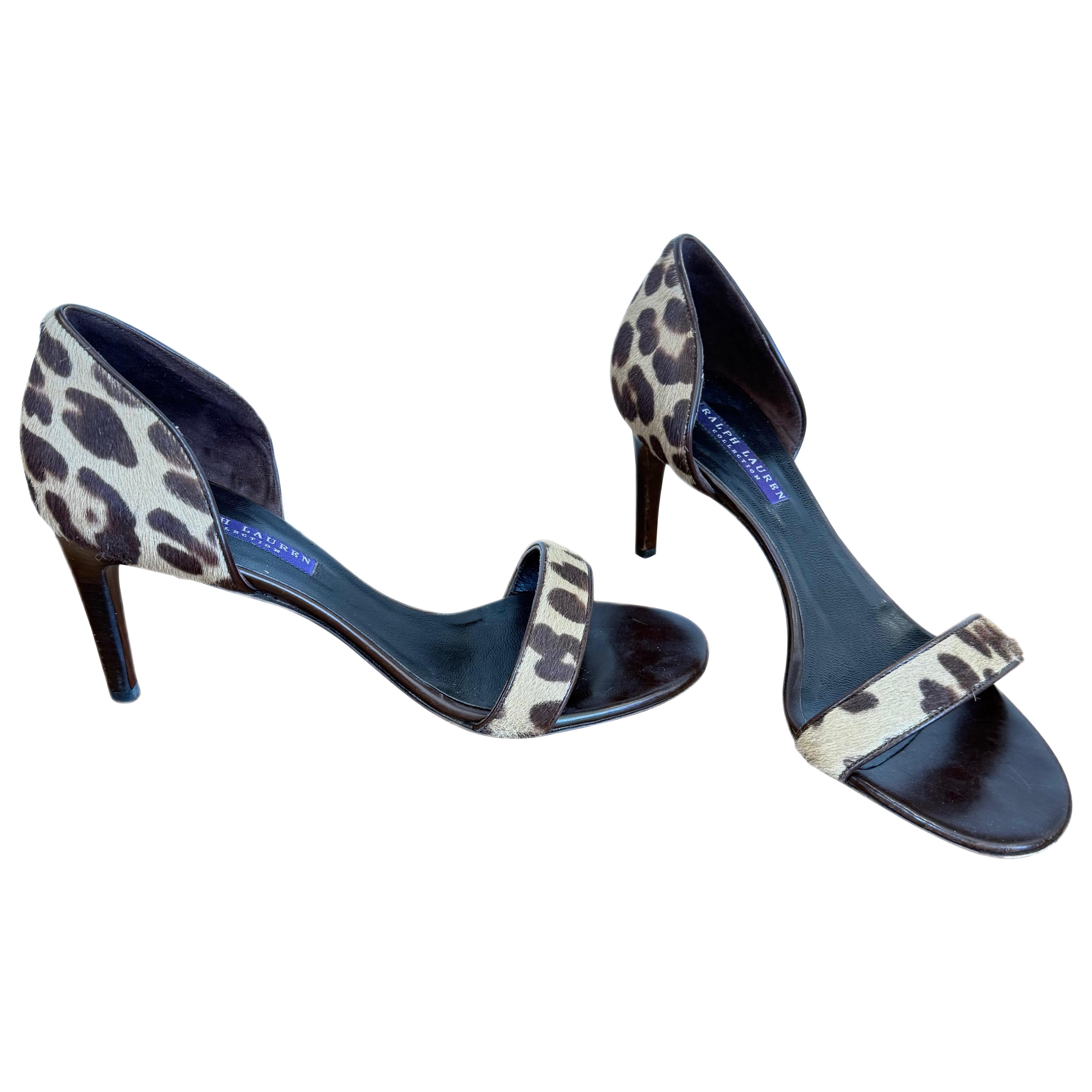 Ralph Lauren Größe 8,5 1990er 90er 2000er Leopard Print Kalb Haar hochhackige Sandalen im Angebot