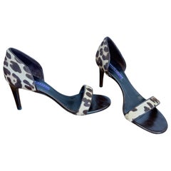 Ralph Lauren Taglia 8,5 1990s 90s 2000s Leopard Print Calf Hair Sandali con Tacco