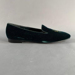 RALPH LAUREN Size 8.5 Green Velvet Monogram Slip On Flats