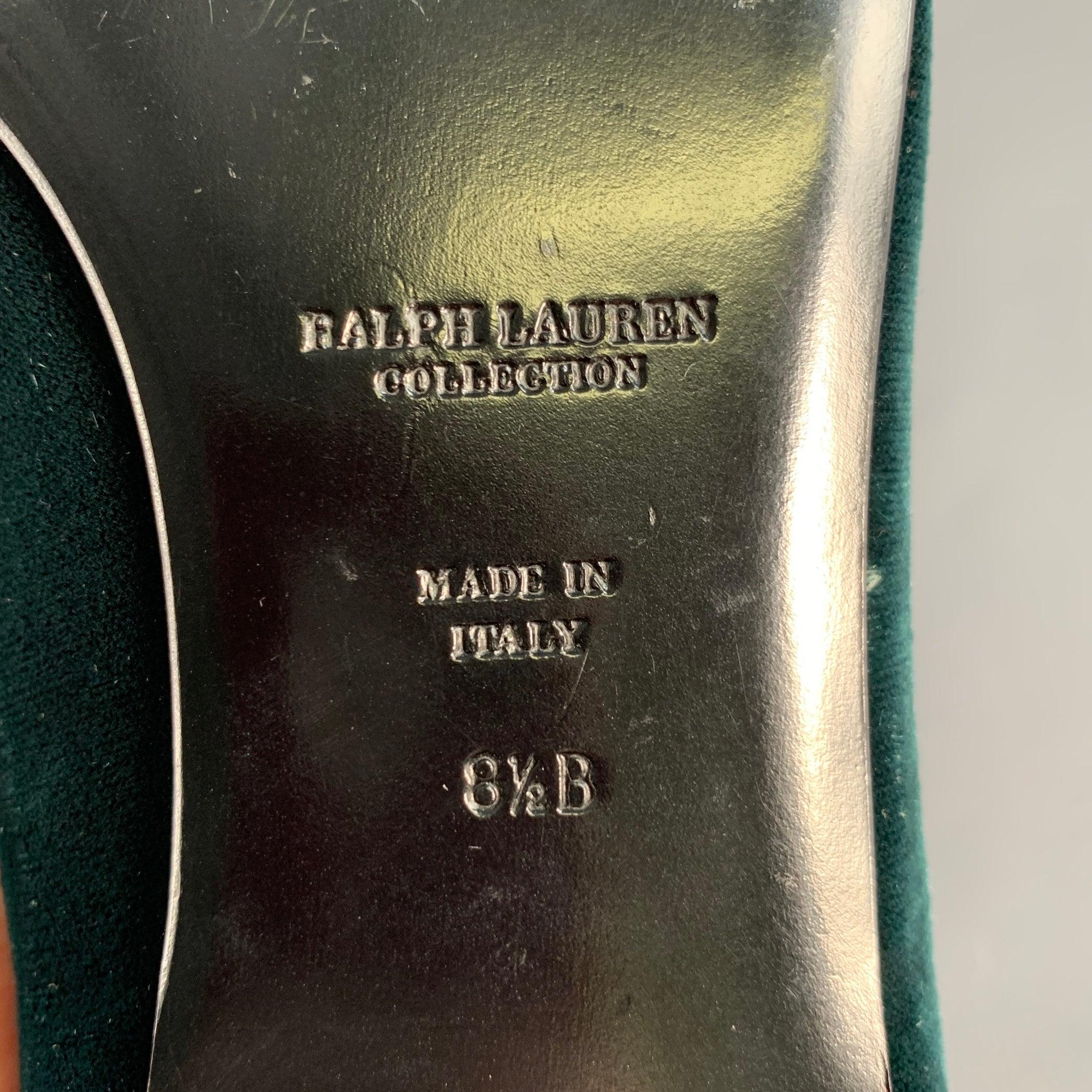 RALPH LAUREN Size 8.5 Green Velvet Monogram Slip On Flats For Sale 3