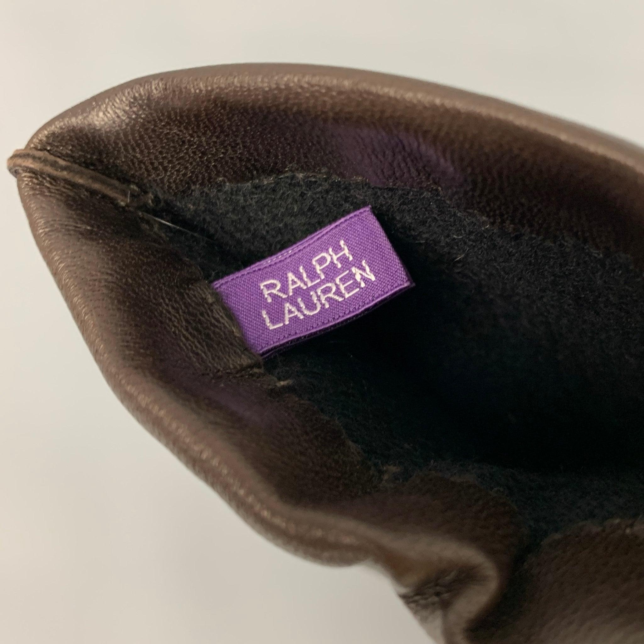 RALPH LAUREN Size 9 Brown Leather Cashmere Gloves In Excellent Condition In San Francisco, CA