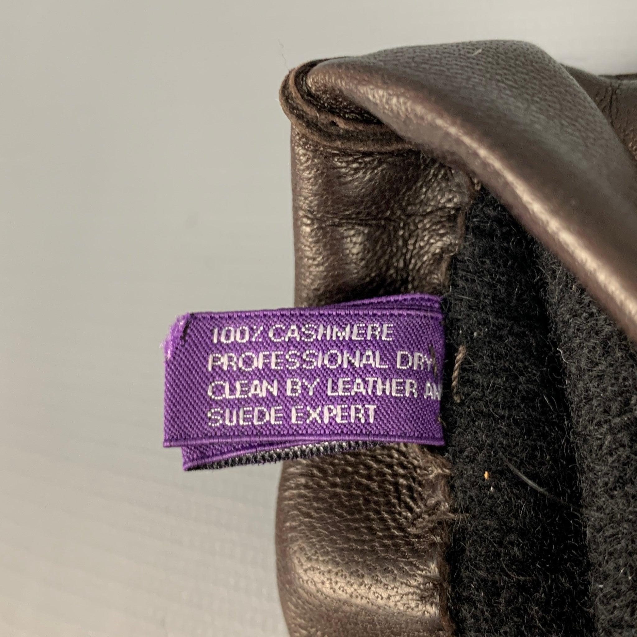 RALPH LAUREN Size 9 Brown Leather Cashmere Gloves 1