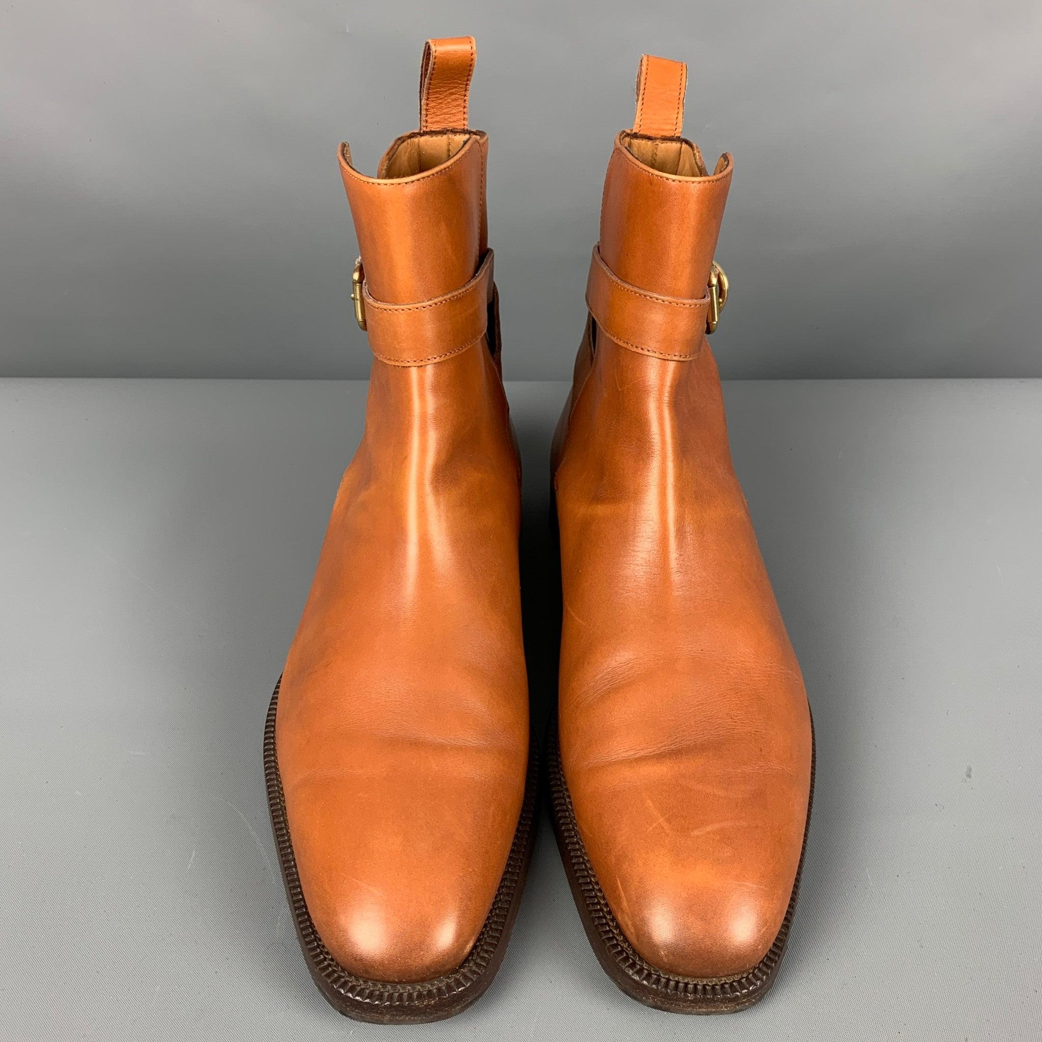 Men's RALPH LAUREN Size 9 Camel Leather Ankle Strap Boots For Sale