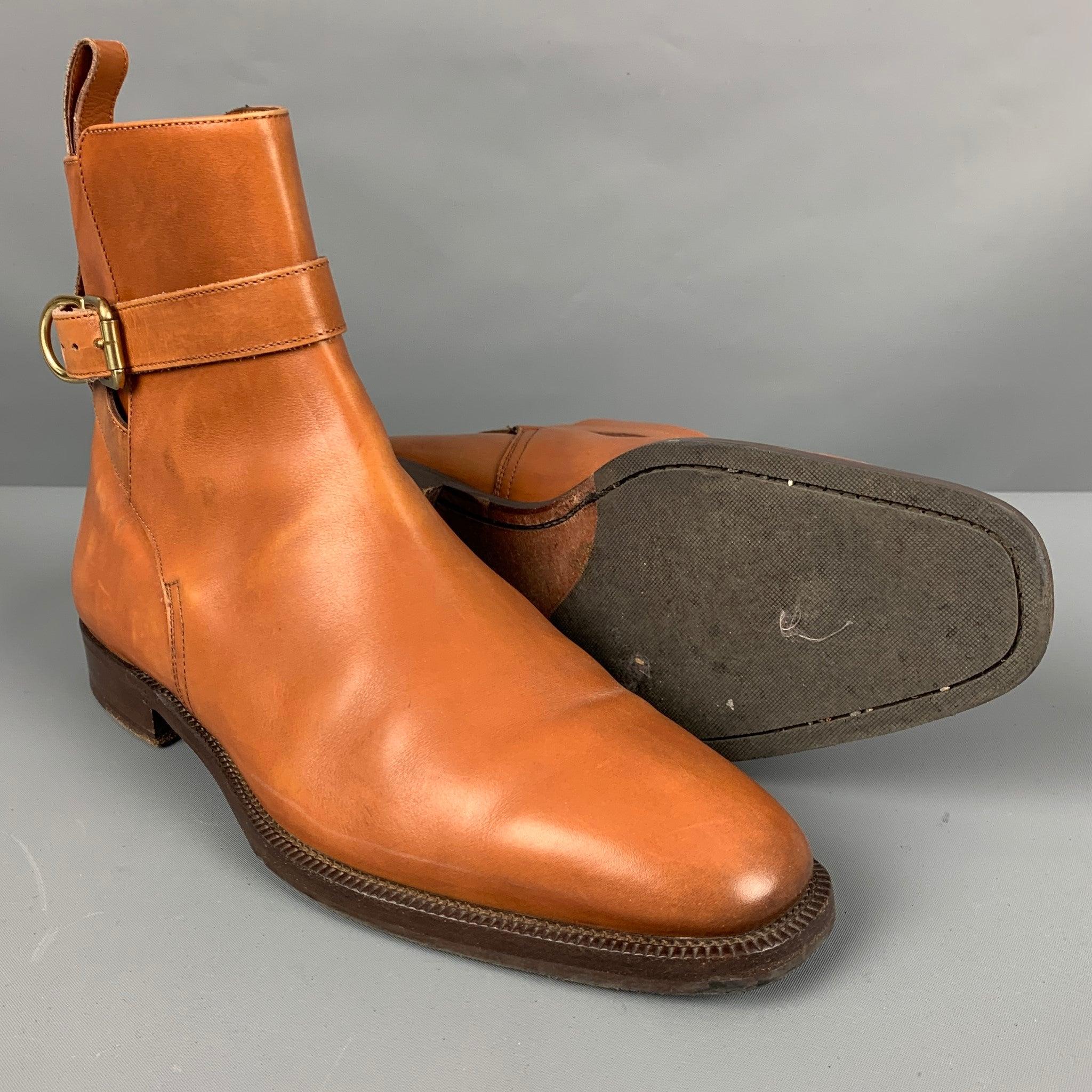 RALPH LAUREN Size 9 Camel Leather Ankle Strap Boots For Sale 1