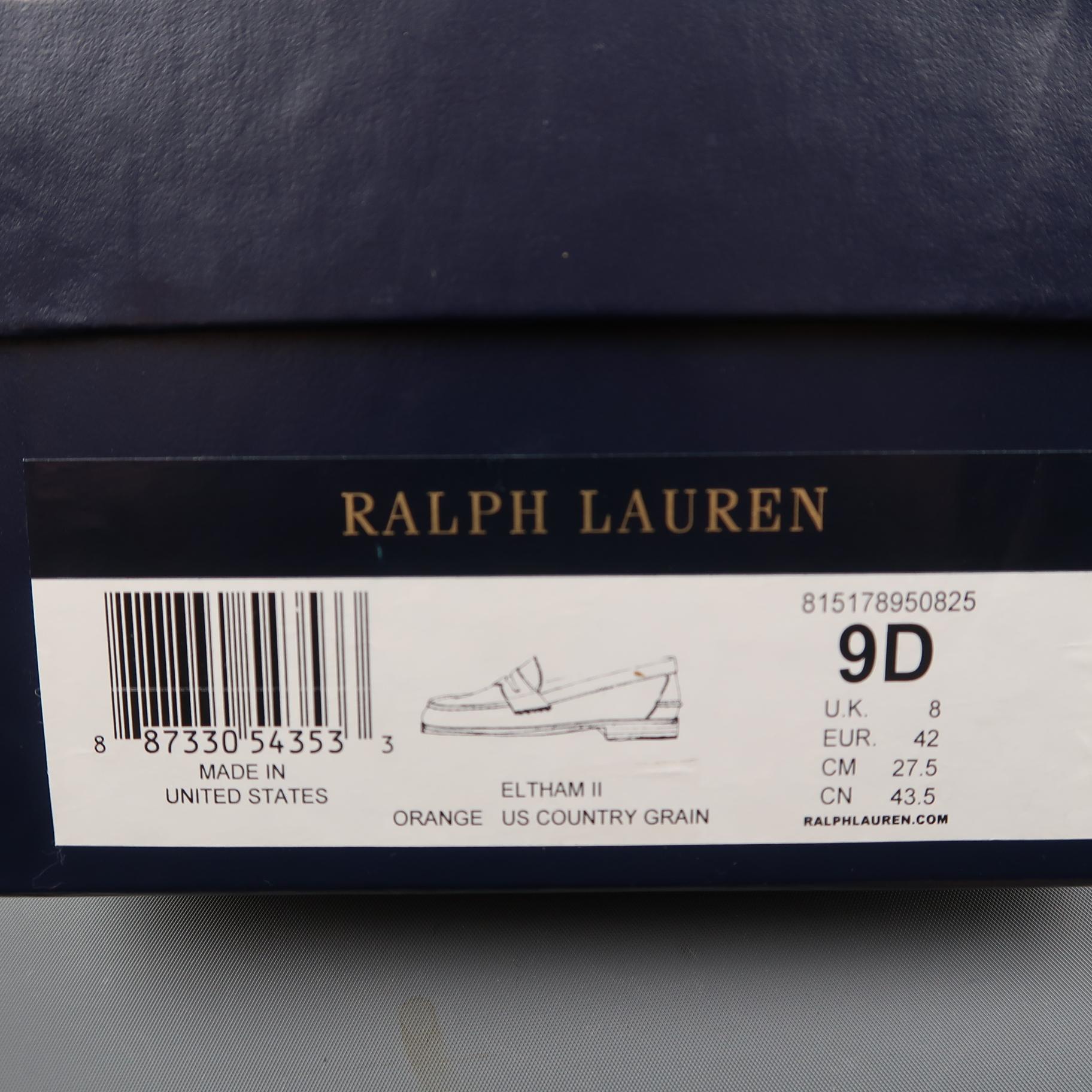 RALPH LAUREN Size 9 Orange Pebbled Leather Slip On Penny Loafers 5