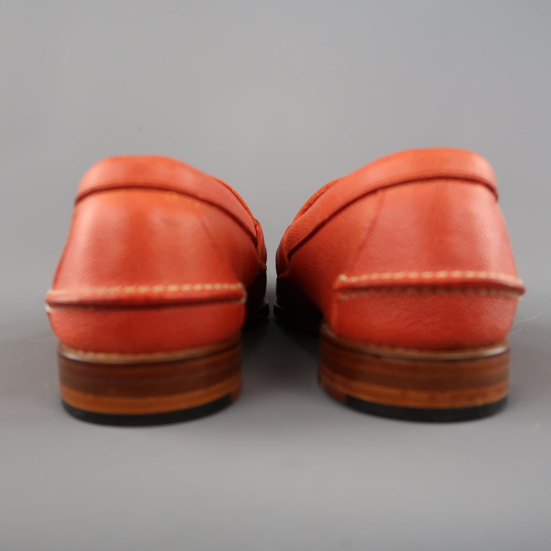 RALPH LAUREN Size 9 Orange Pebbled Leather Slip On Penny Loafers In New Condition In San Francisco, CA