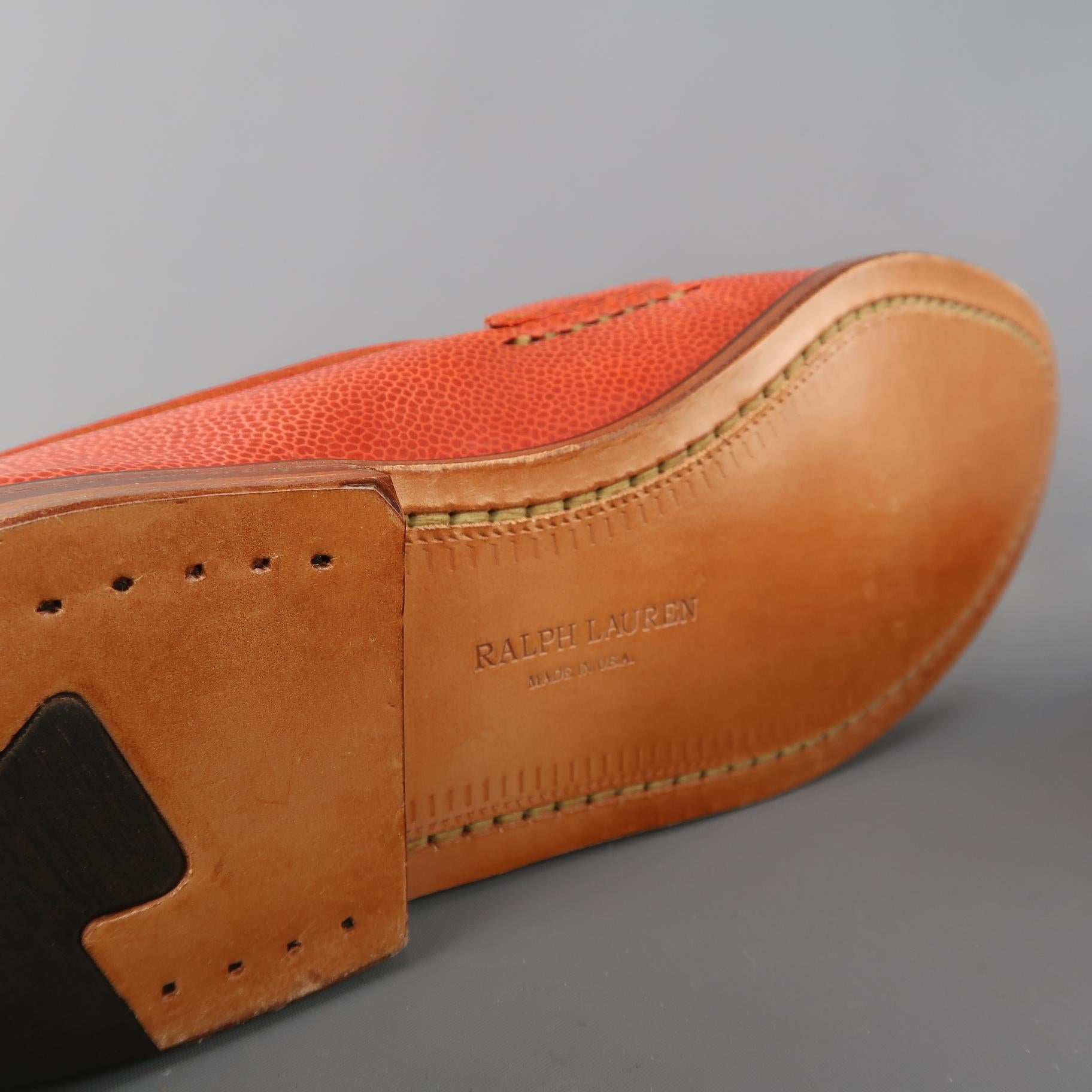 Men's RALPH LAUREN Size 9 Orange Pebbled Leather Slip On Penny Loafers