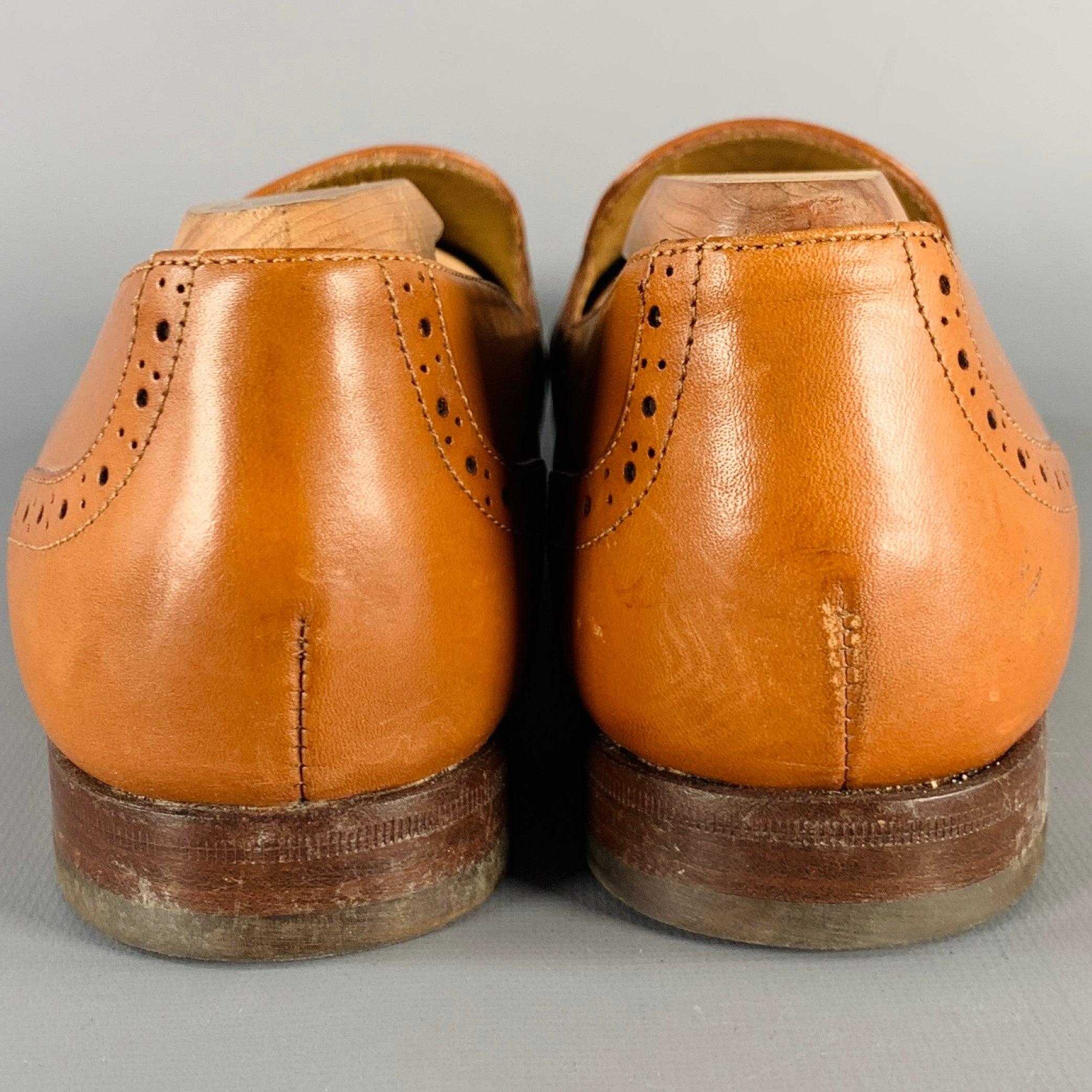 Orange RALPH LAUREN Size 9 Tan Leather Perforated Wingtip Loafers Flats For Sale