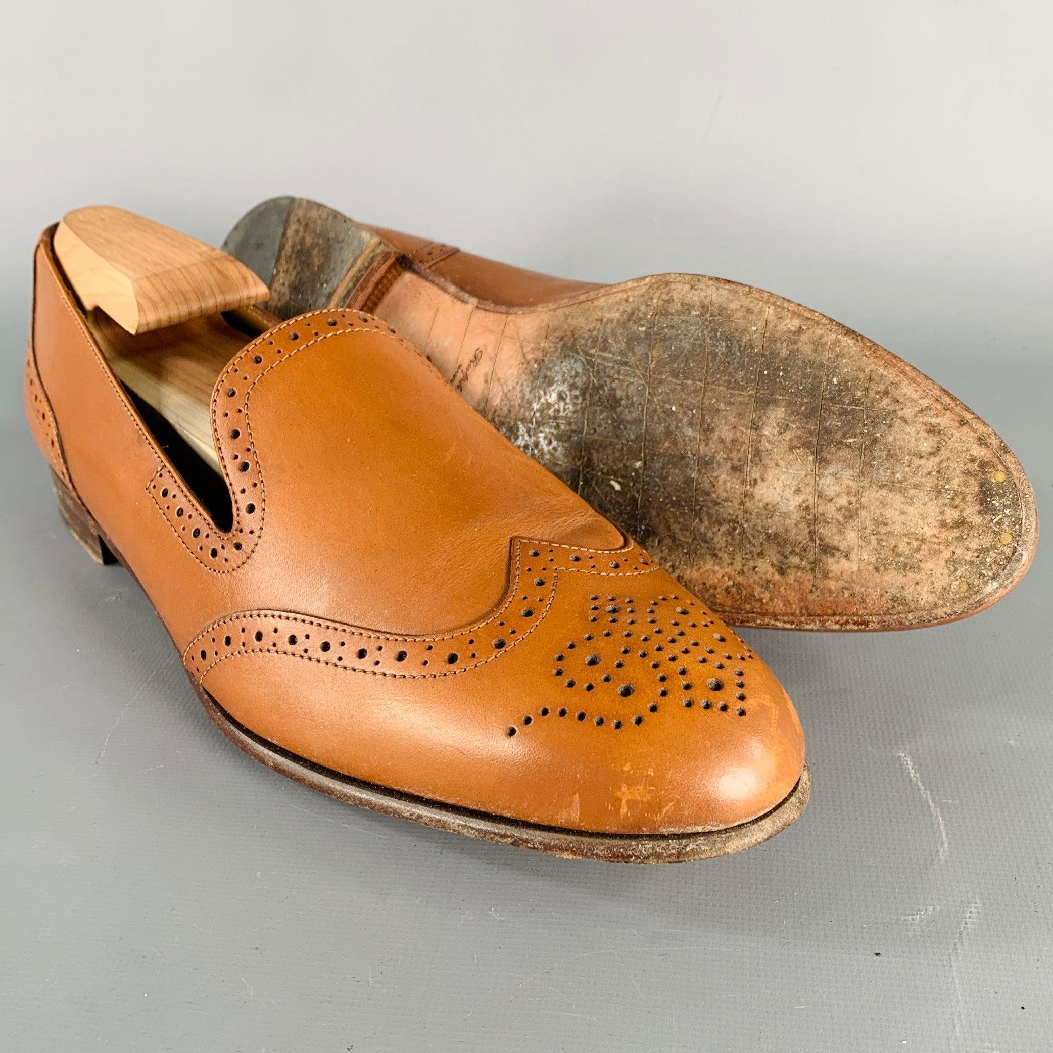 Women's RALPH LAUREN Size 9 Tan Leather Perforated Wingtip Loafers Flats For Sale
