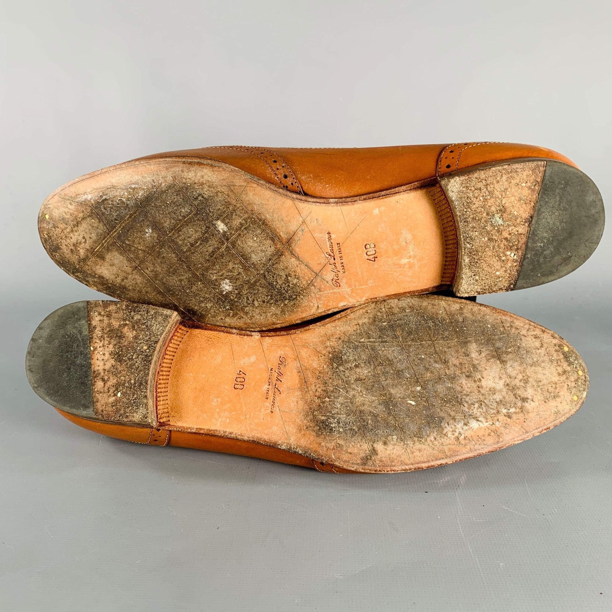 RALPH LAUREN Size 9 Tan Leather Perforated Wingtip Loafers Flats For Sale 1