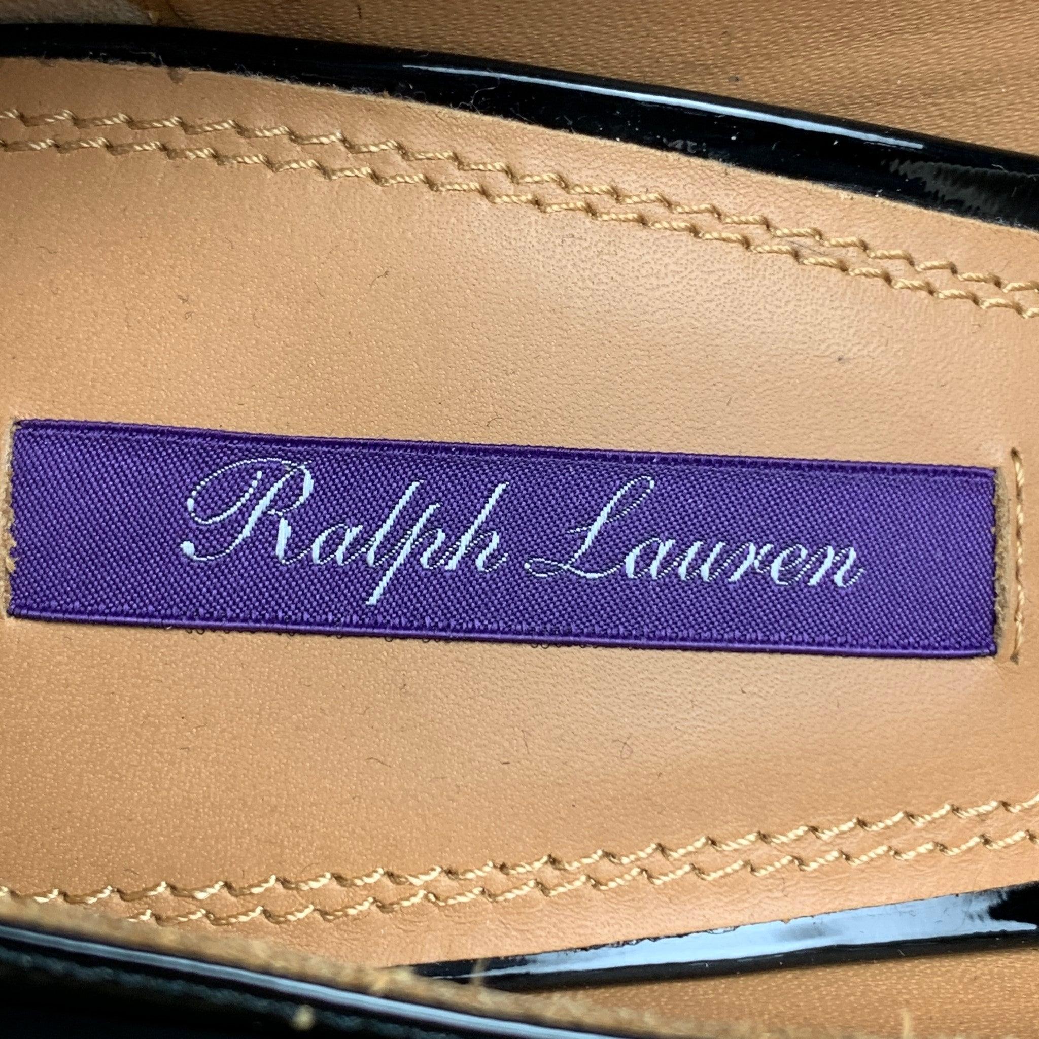 RALPH LAUREN Size 9.5 Black Leather Patent Leather Stiletto Celia Pumps For Sale 3