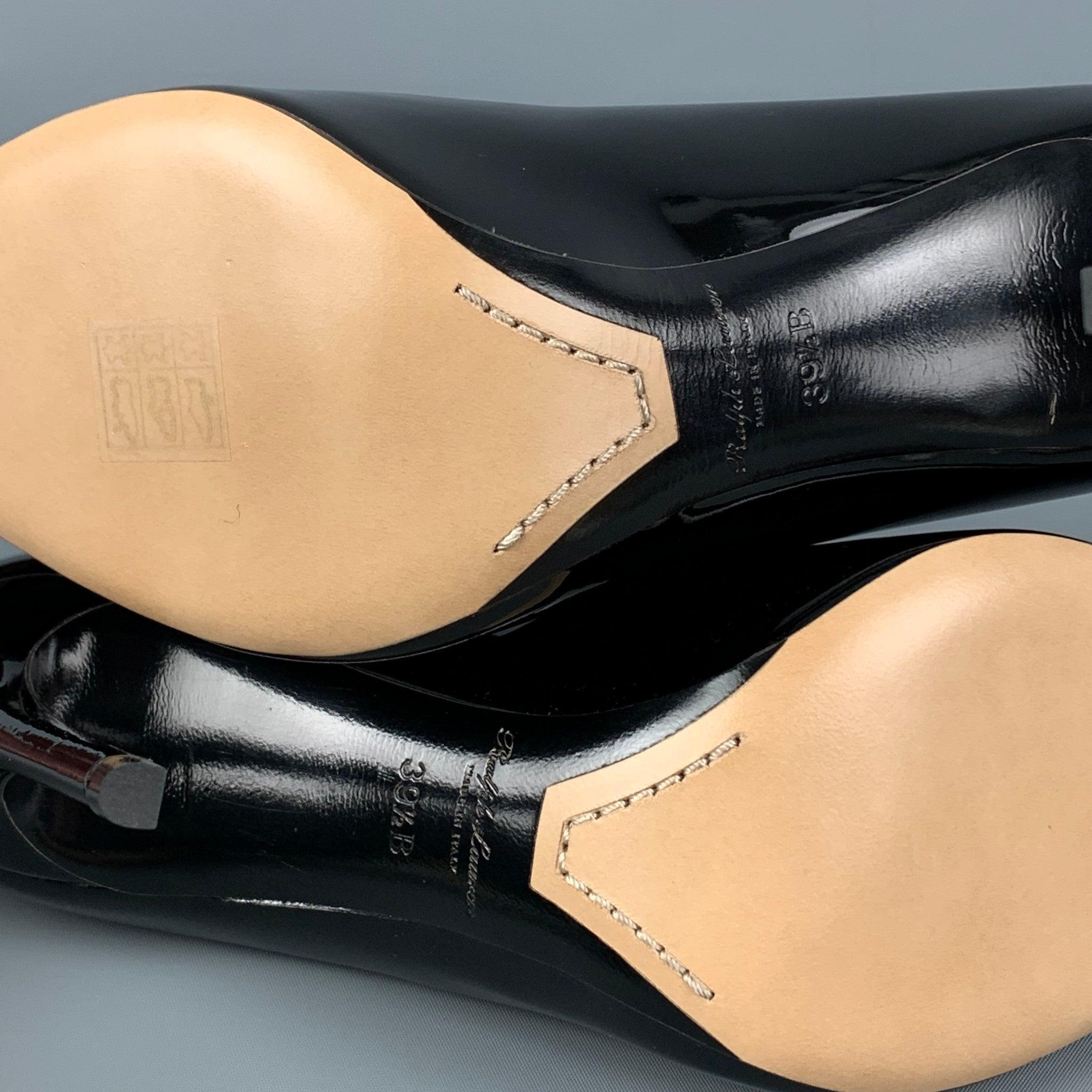 RALPH LAUREN Size 9.5 Black Leather Patent Leather Stiletto Celia Pumps For Sale 4