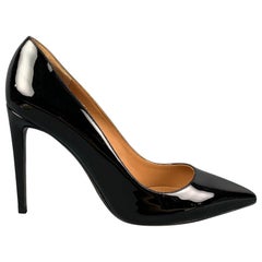 RALPH LAUREN Stiletto Celia Pumps aus schwarzem Leder und Lackleder, Größe 9,5