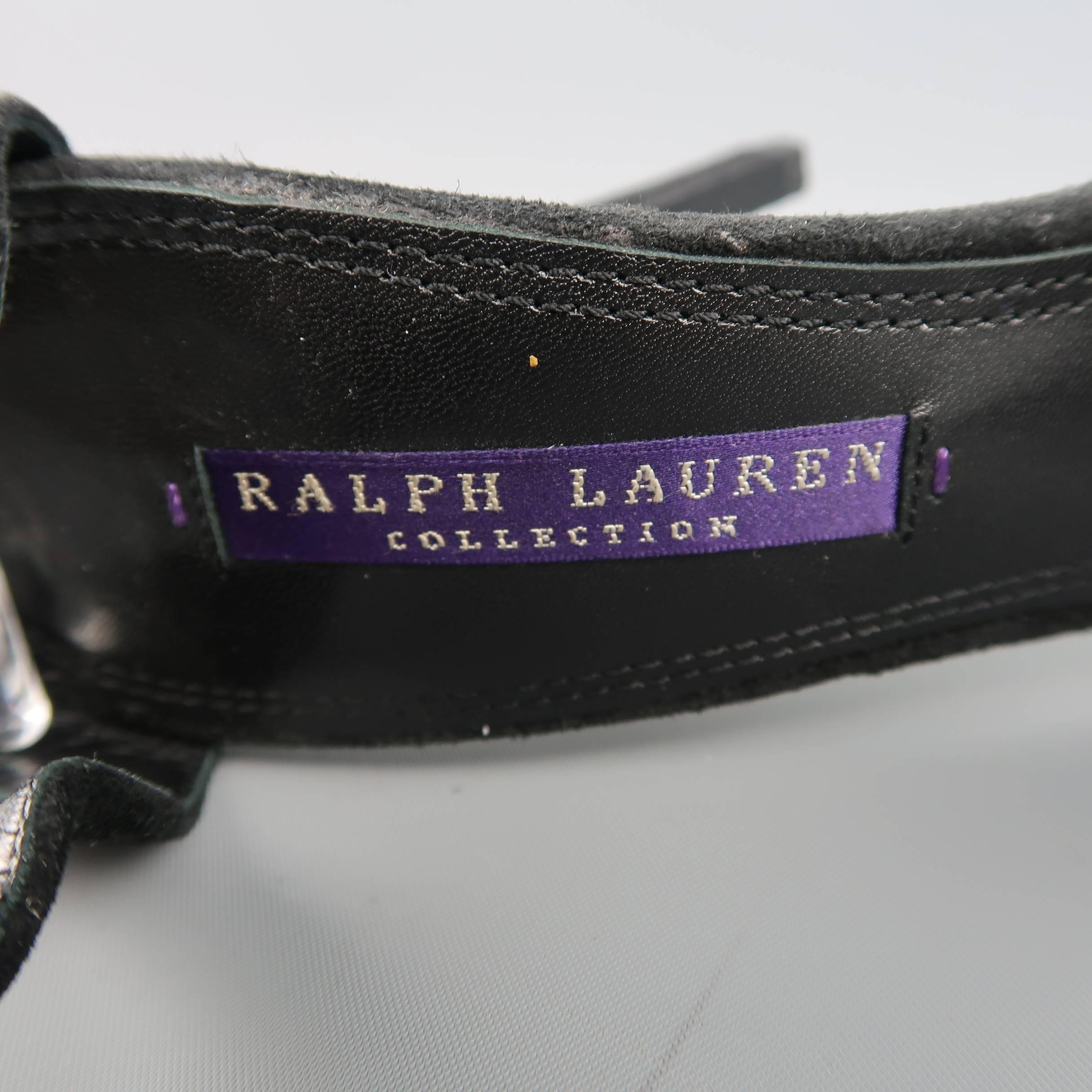 RALPH LAUREN Size 9.5 Black Suede Rhinestone Buckle Platform Sandals 4