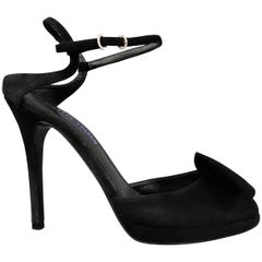 RALPH LAUREN Size 9.5 Black Suede Rhinestone Buckle Platform Sandals