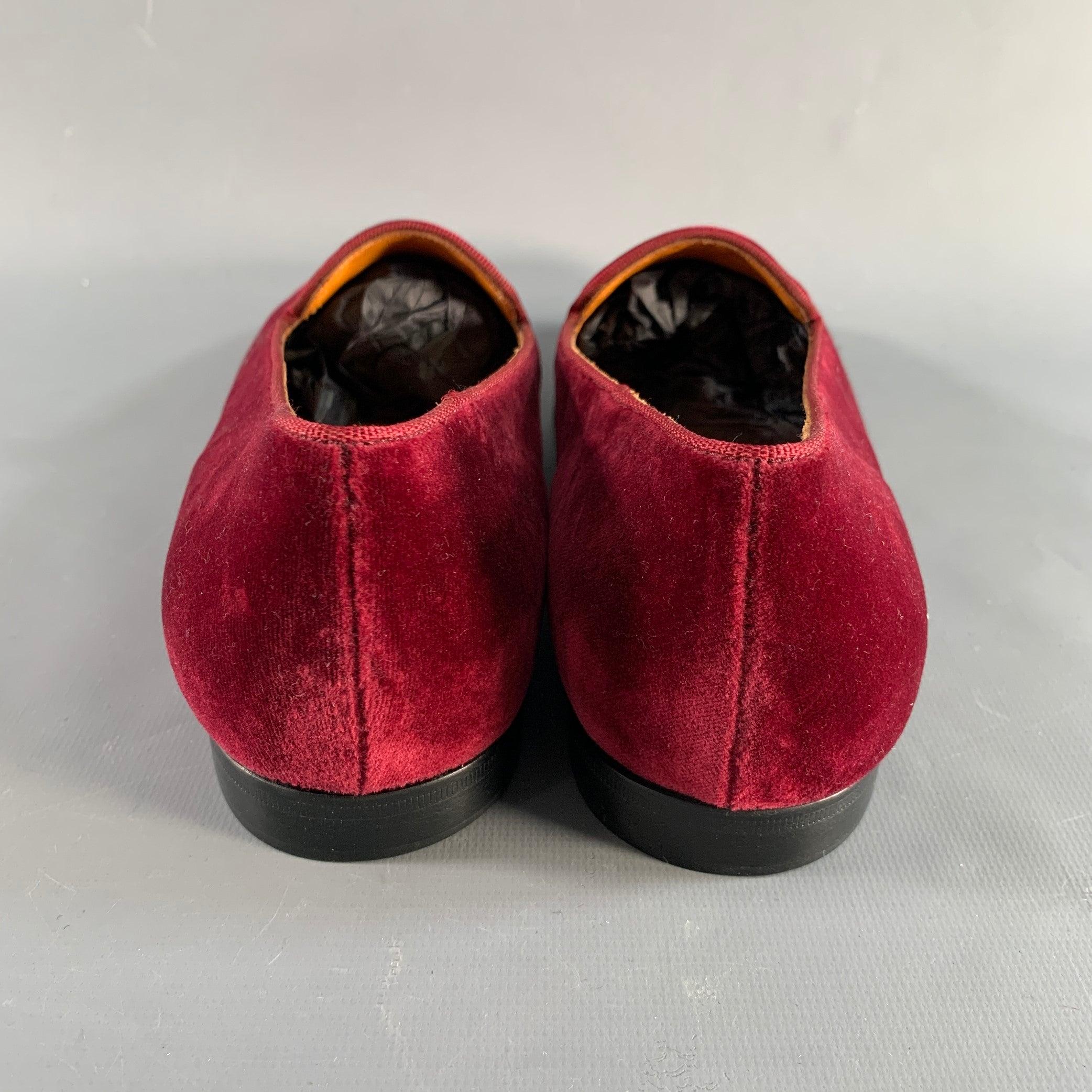 RALPH LAUREN Size 9.5 Burgundy Velvet Monogram Slip On Flats In Excellent Condition For Sale In San Francisco, CA