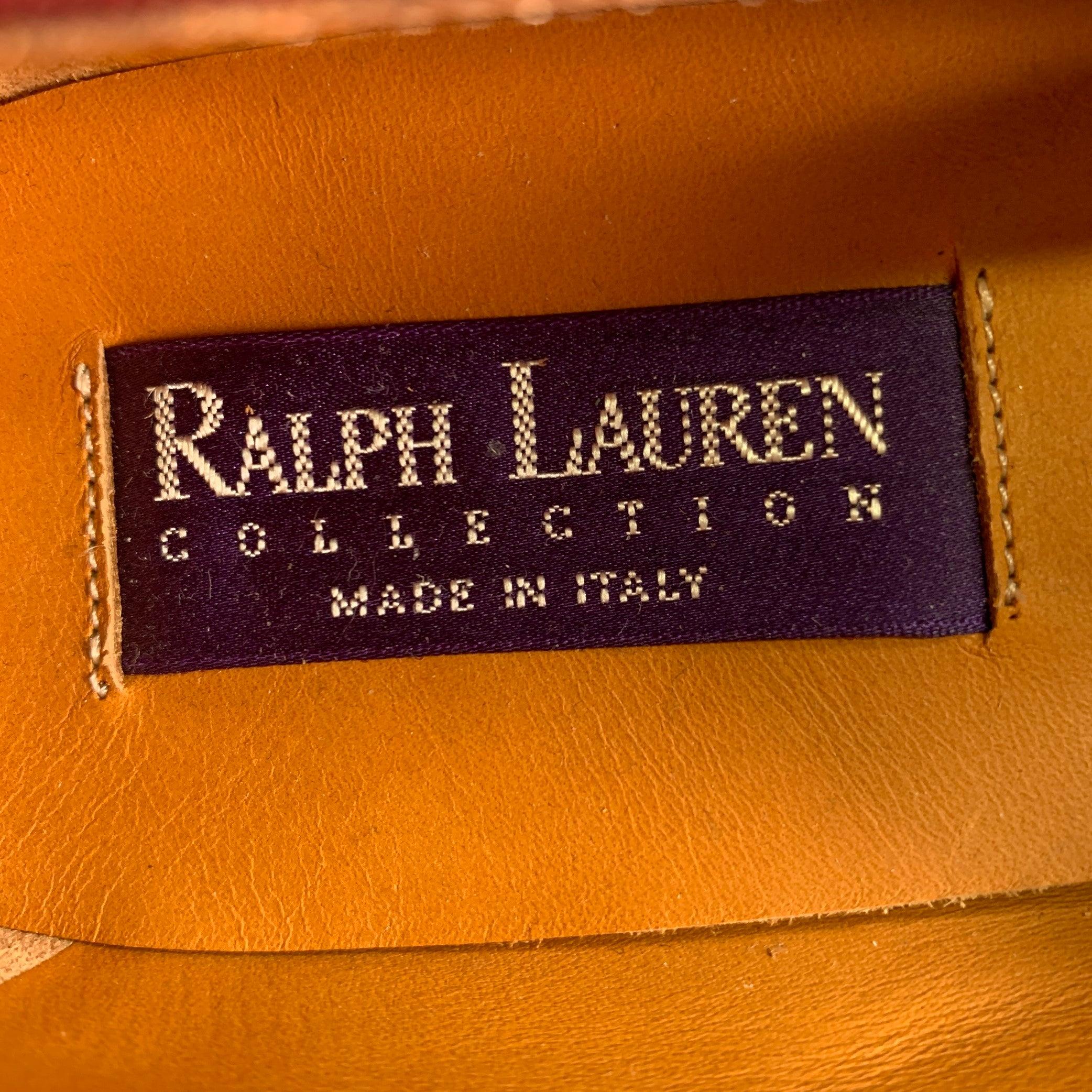 RALPH LAUREN Size 9.5 Burgundy Velvet Monogram Slip On Flats For Sale 2