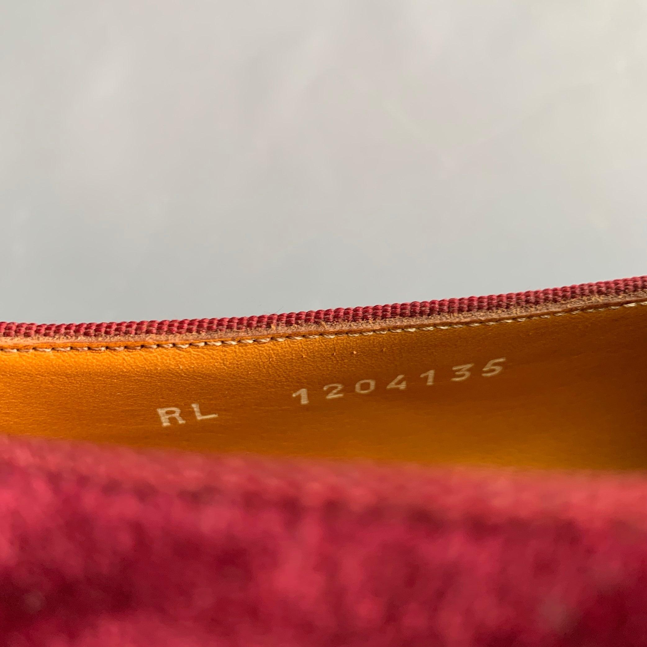 RALPH LAUREN Size 9.5 Burgundy Velvet Monogram Slip On Flats For Sale 3
