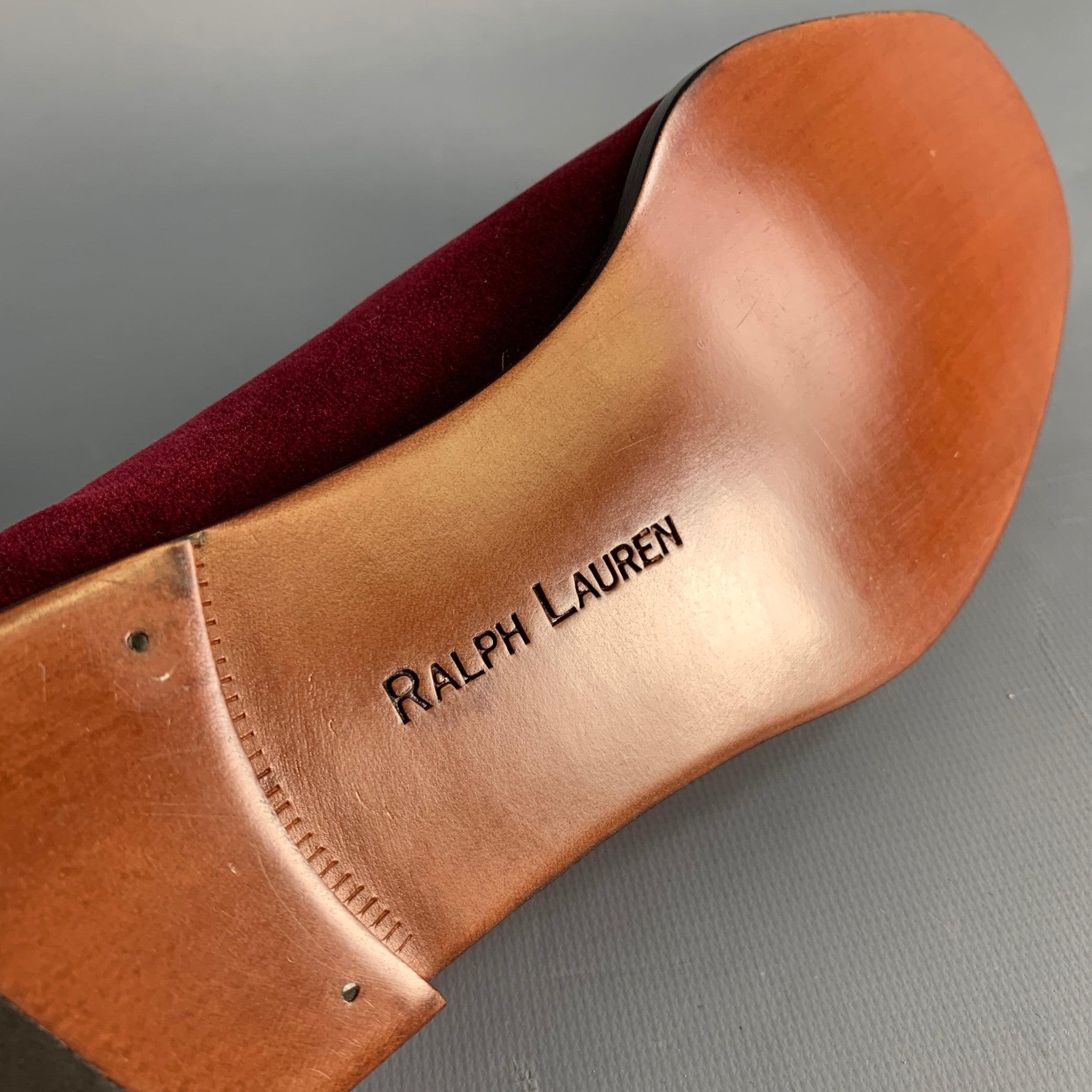 RALPH LAUREN Size 9.5 Burgundy Velvet Monogram Slip On Flats For Sale 4